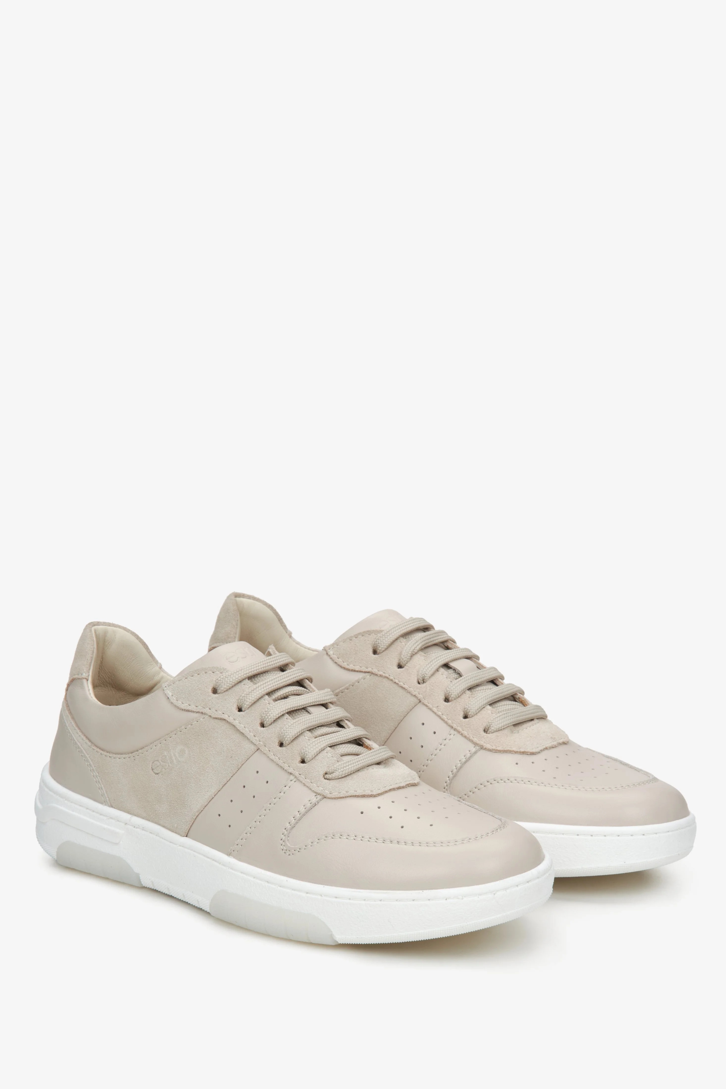 Beżowe sneakersy damskie z włoskiej skóry naturalnej Estro ER00114763 - Image 3