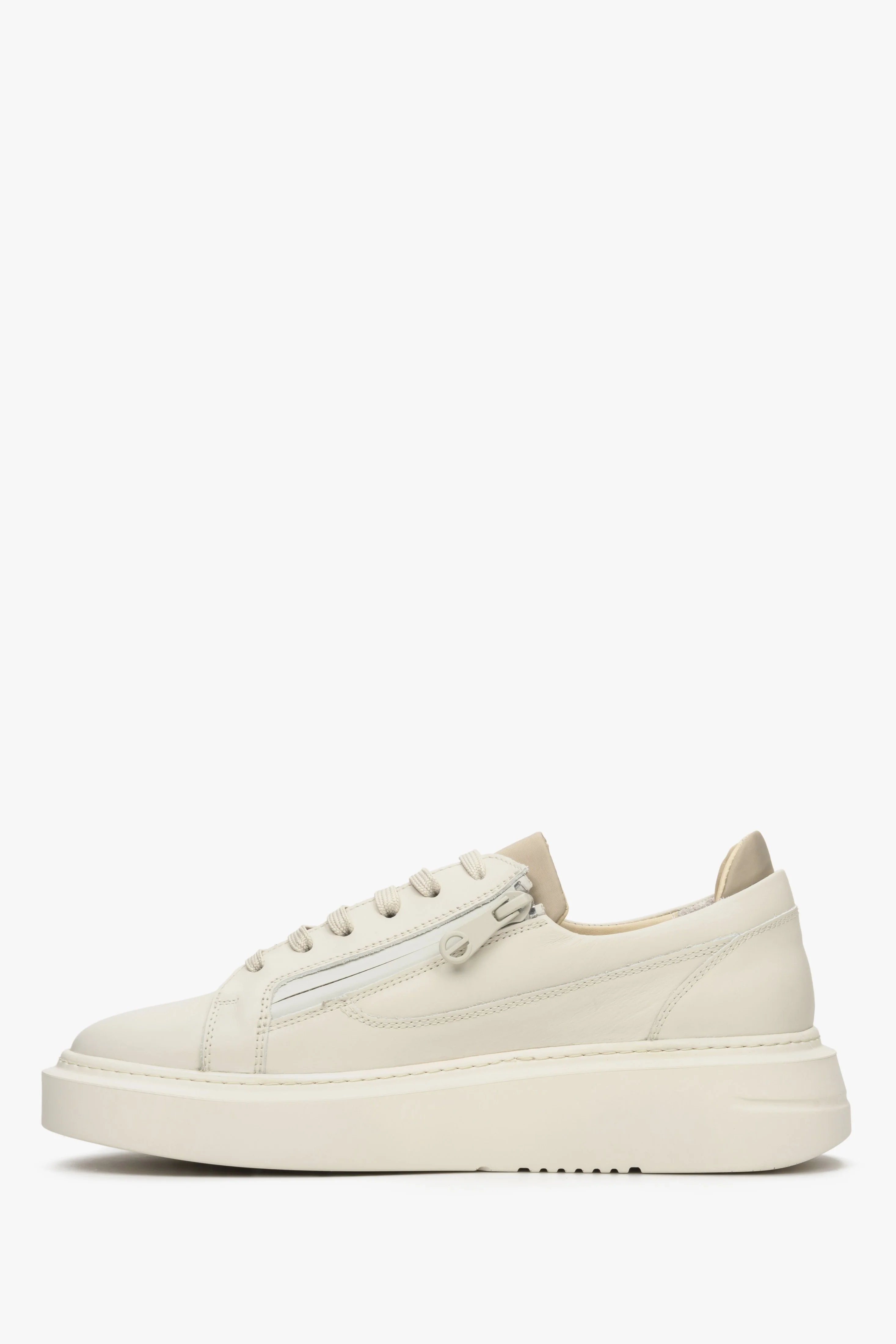 Sneakersy damskie skórzane z suwakiem w kolorze beżowym Estro ER00112644 - Image 3