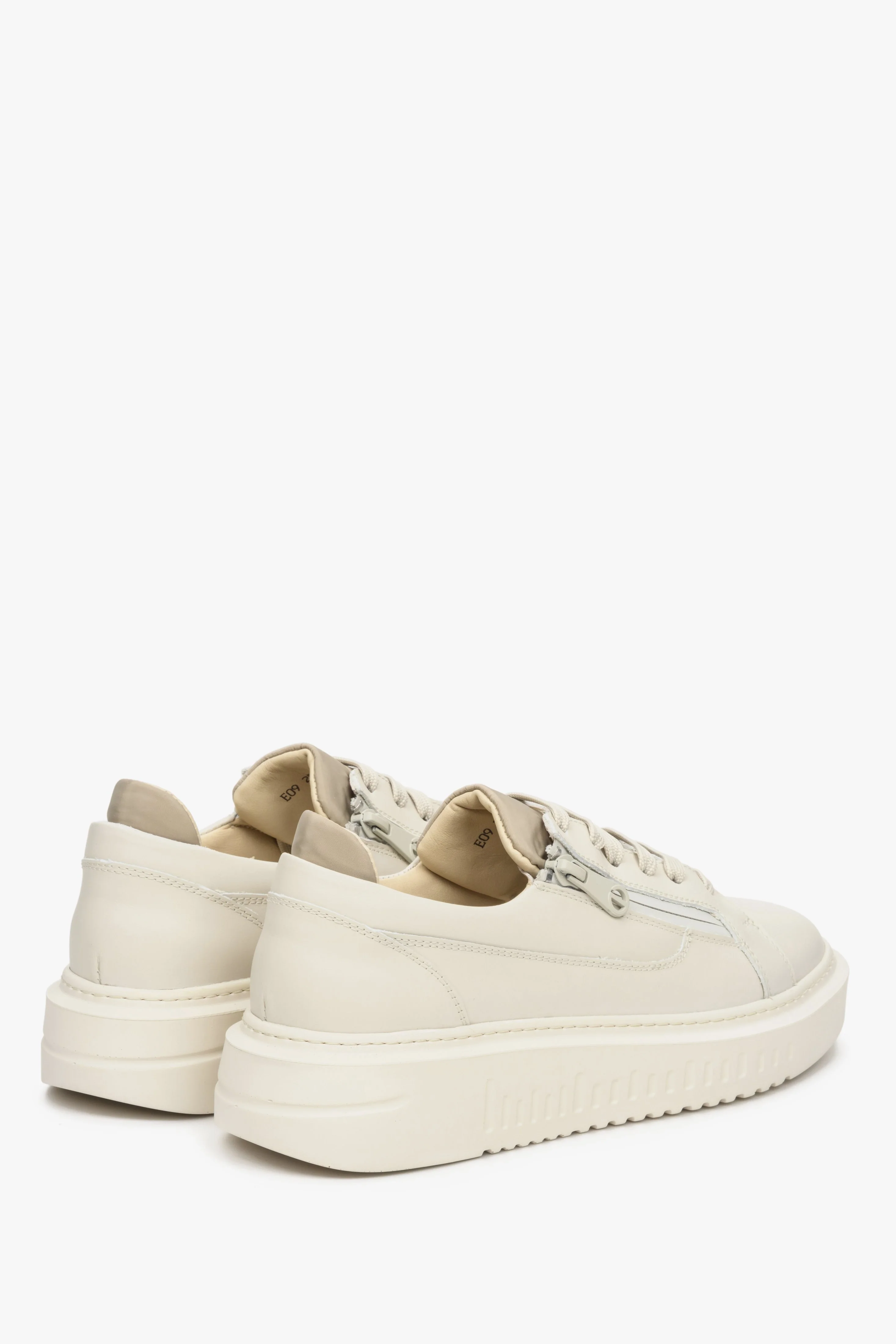 Sneakersy damskie skórzane z suwakiem w kolorze beżowym Estro ER00112644 - Image 5
