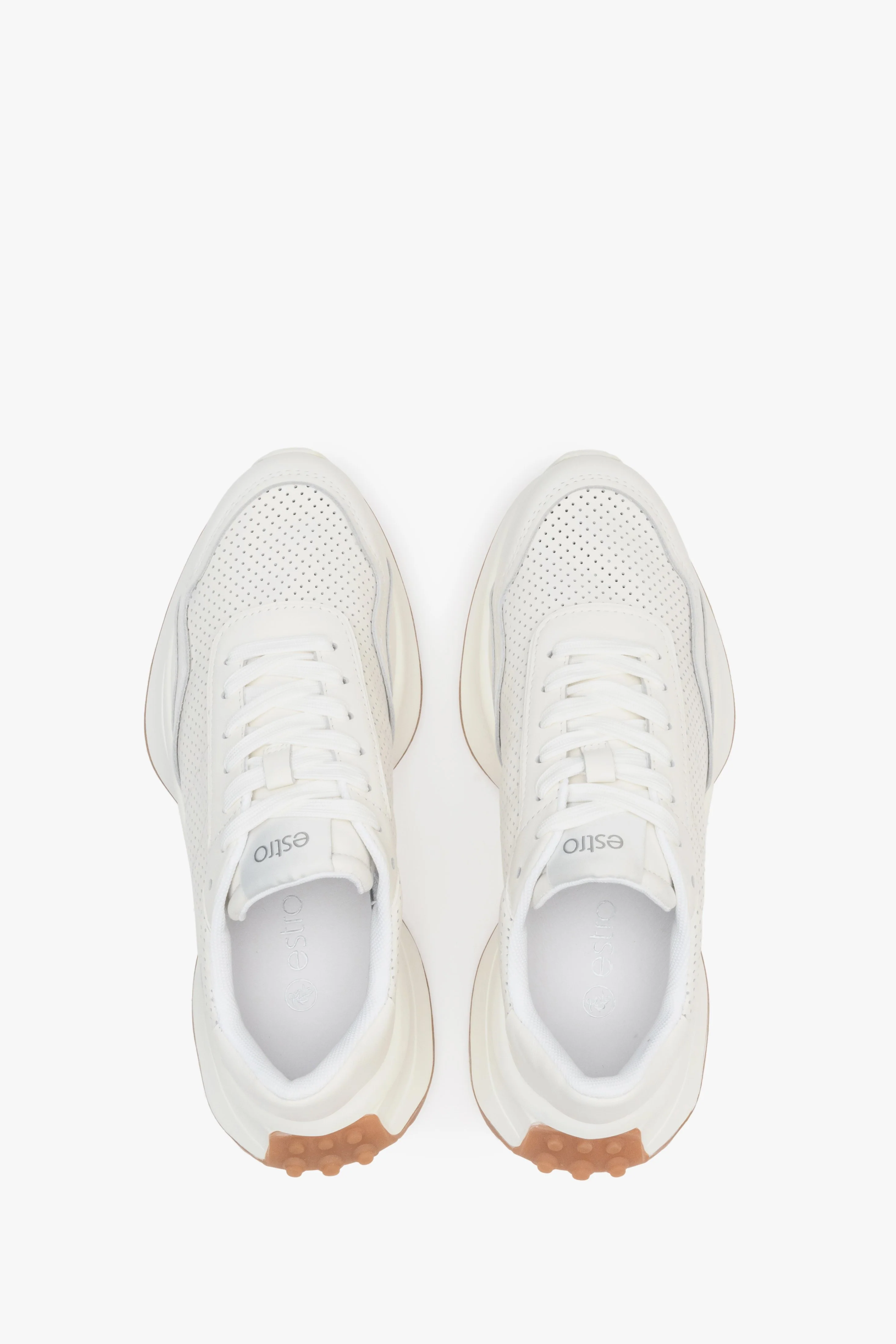 Białe skórzane sneakersy damskie z perforacją na lato Estro ER00112714 - Image 4