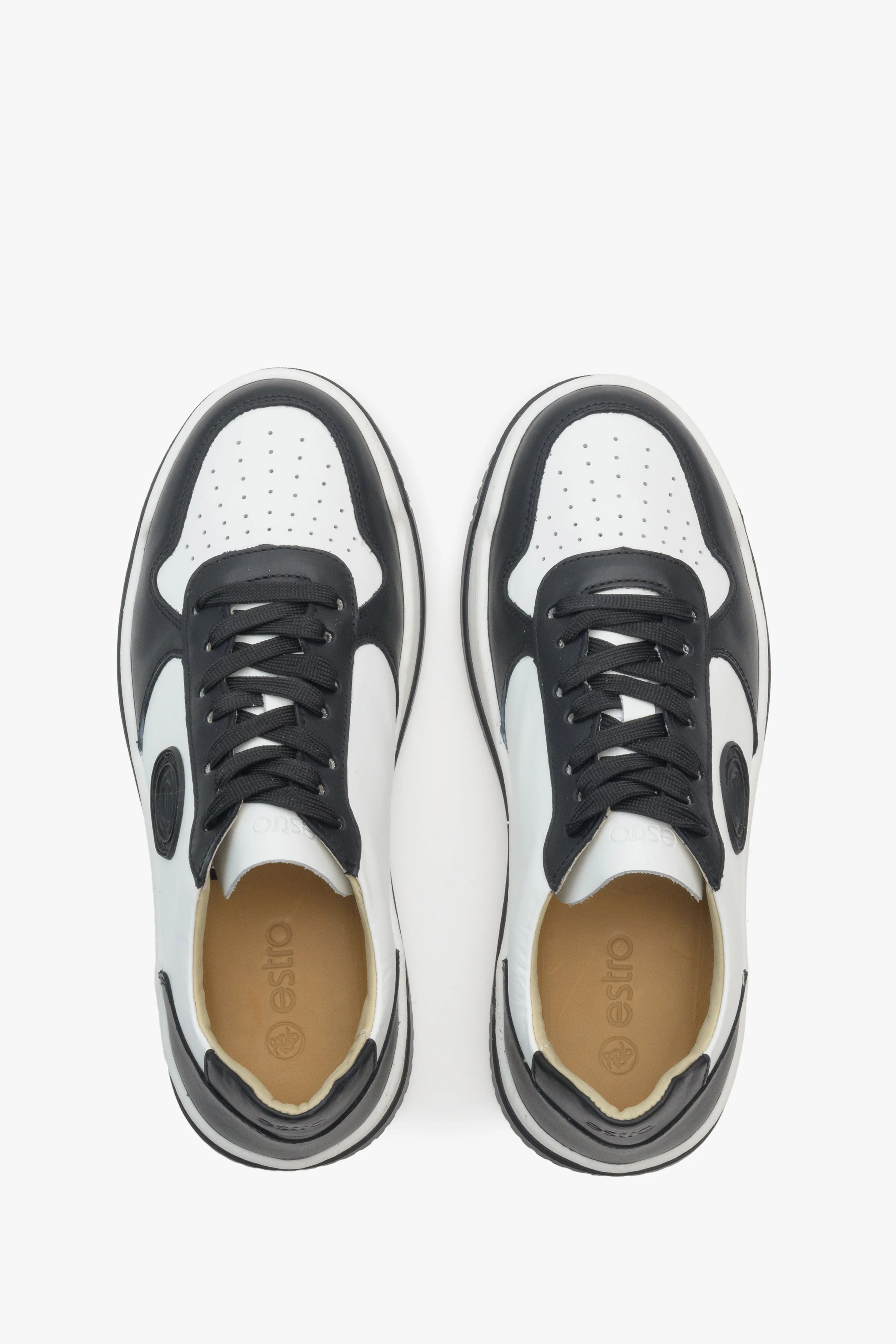 Biało-czarne sneakersy damskie ze skóry naturalnej Estro ER00113170 - Image 4