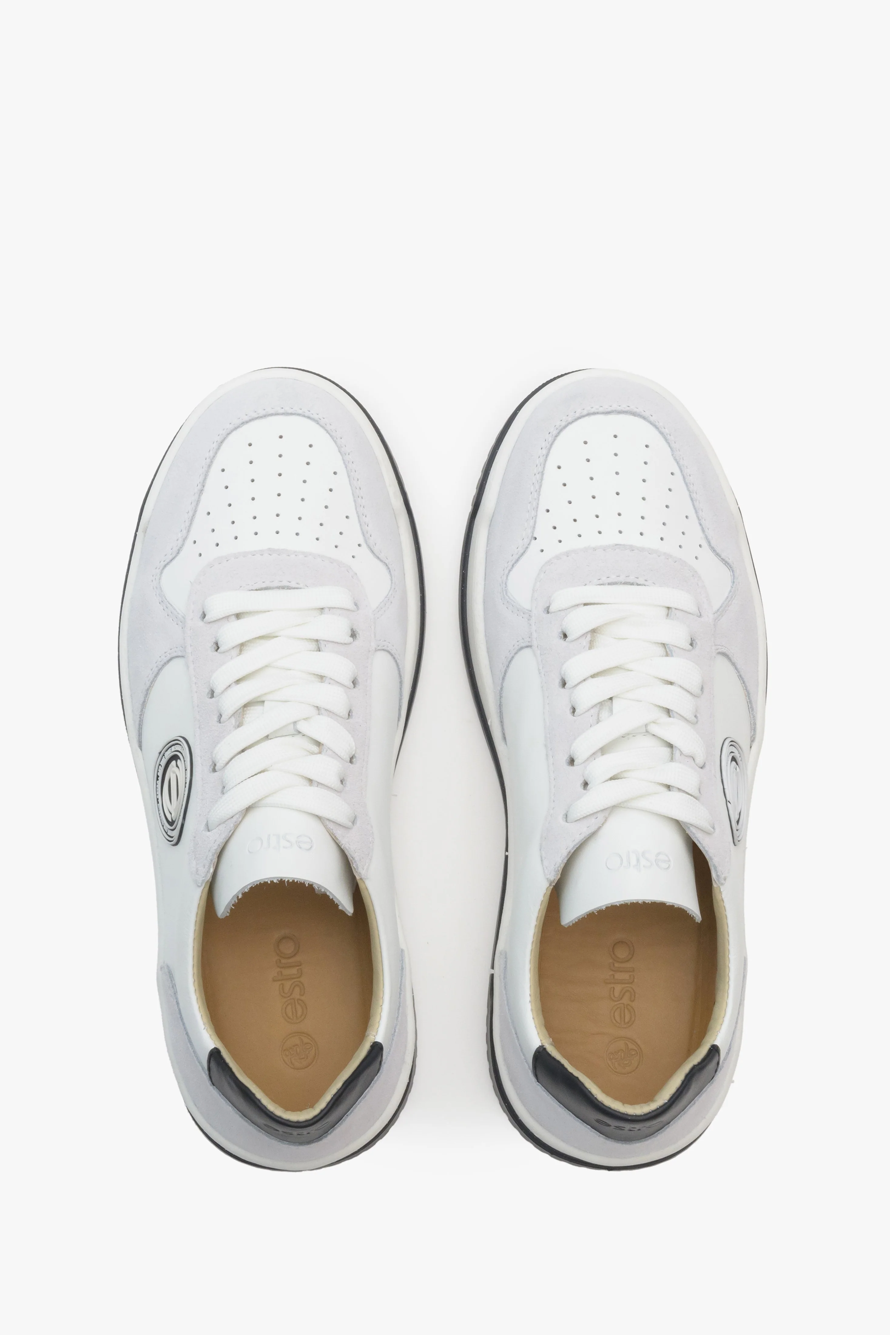 Biało-szare sneakersy damskie ze skóry naturalnej i weluru Estro ER00113169 - Image 4