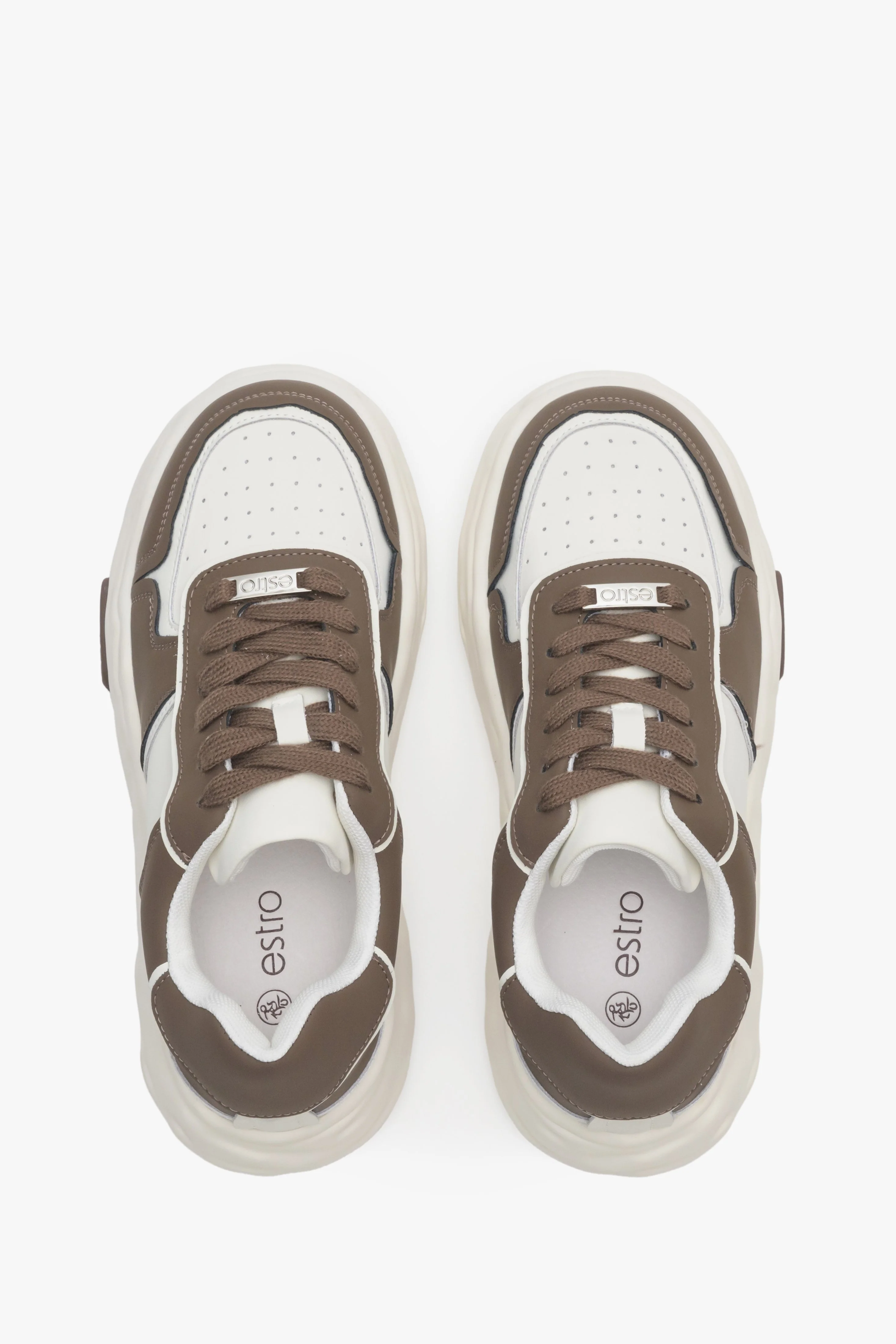 Brązowo-białe sneakersy damskie ze skóry naturalnej Estro ER00113591 - Image 4