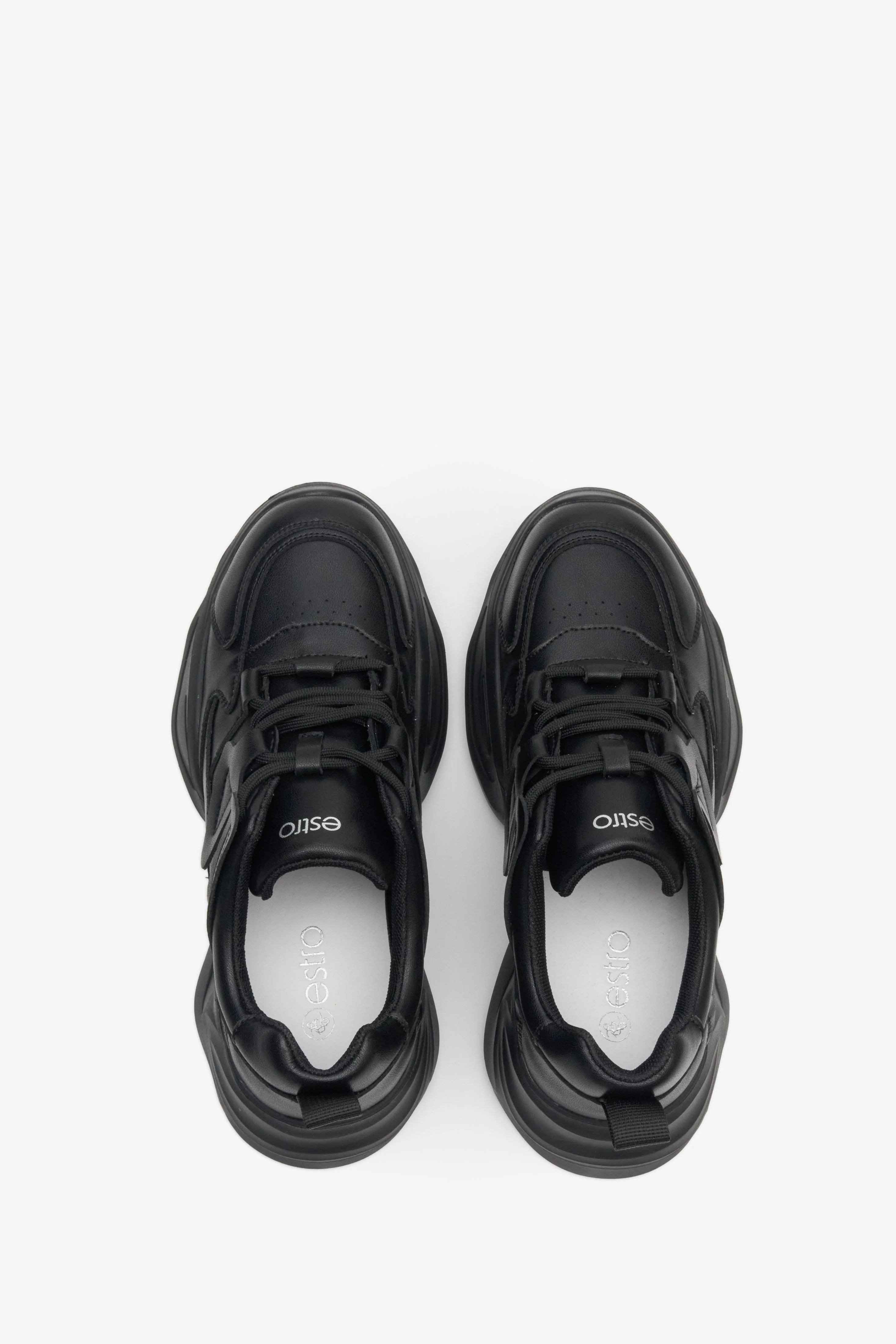 Czarne skórzane sneakersy damskie na grubej platformie Estro ER00112596 - Image 4