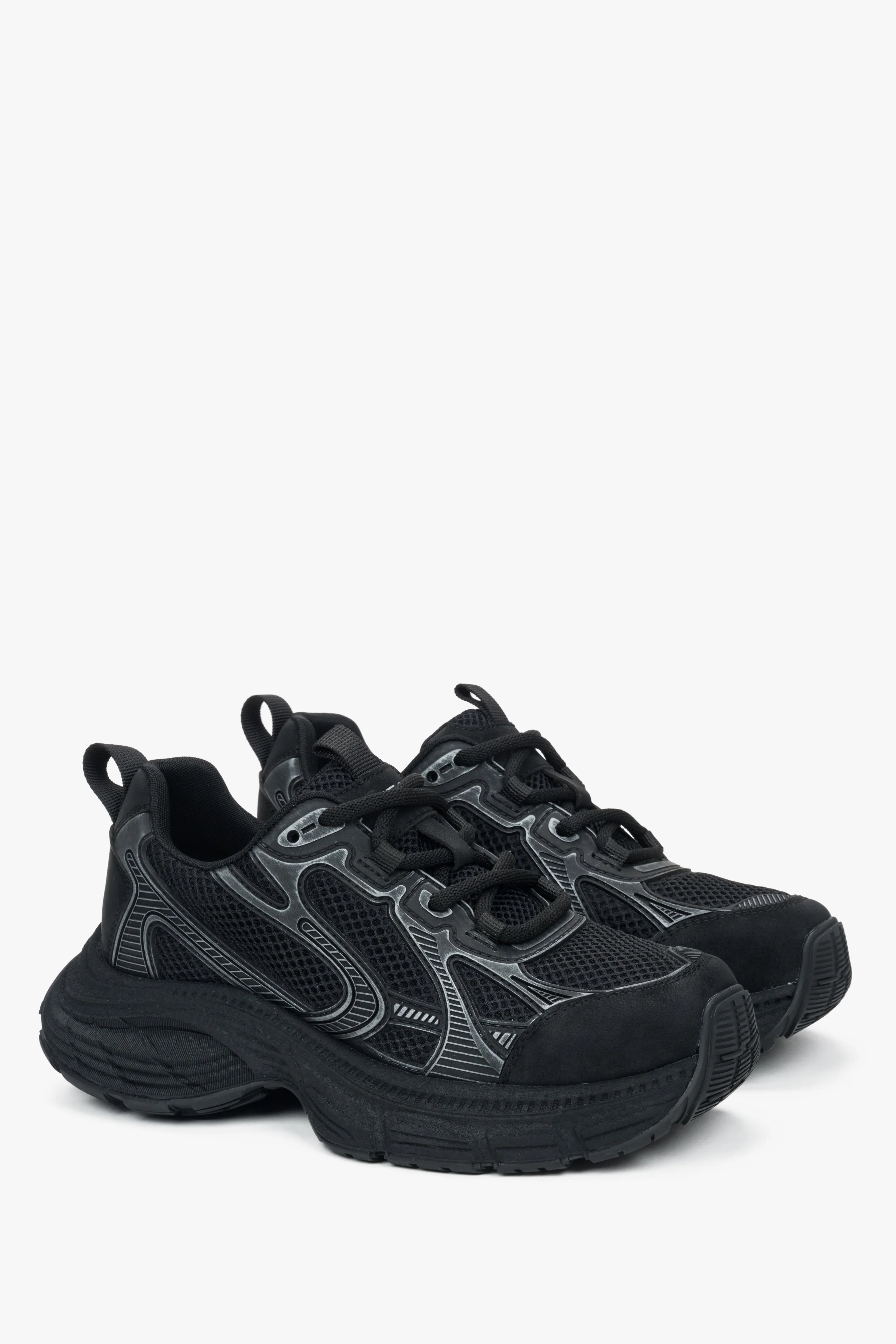 Czarne sportowe sneakersy damskie z ekoskóry i siateczki ES8 ER00116891 - Image 2