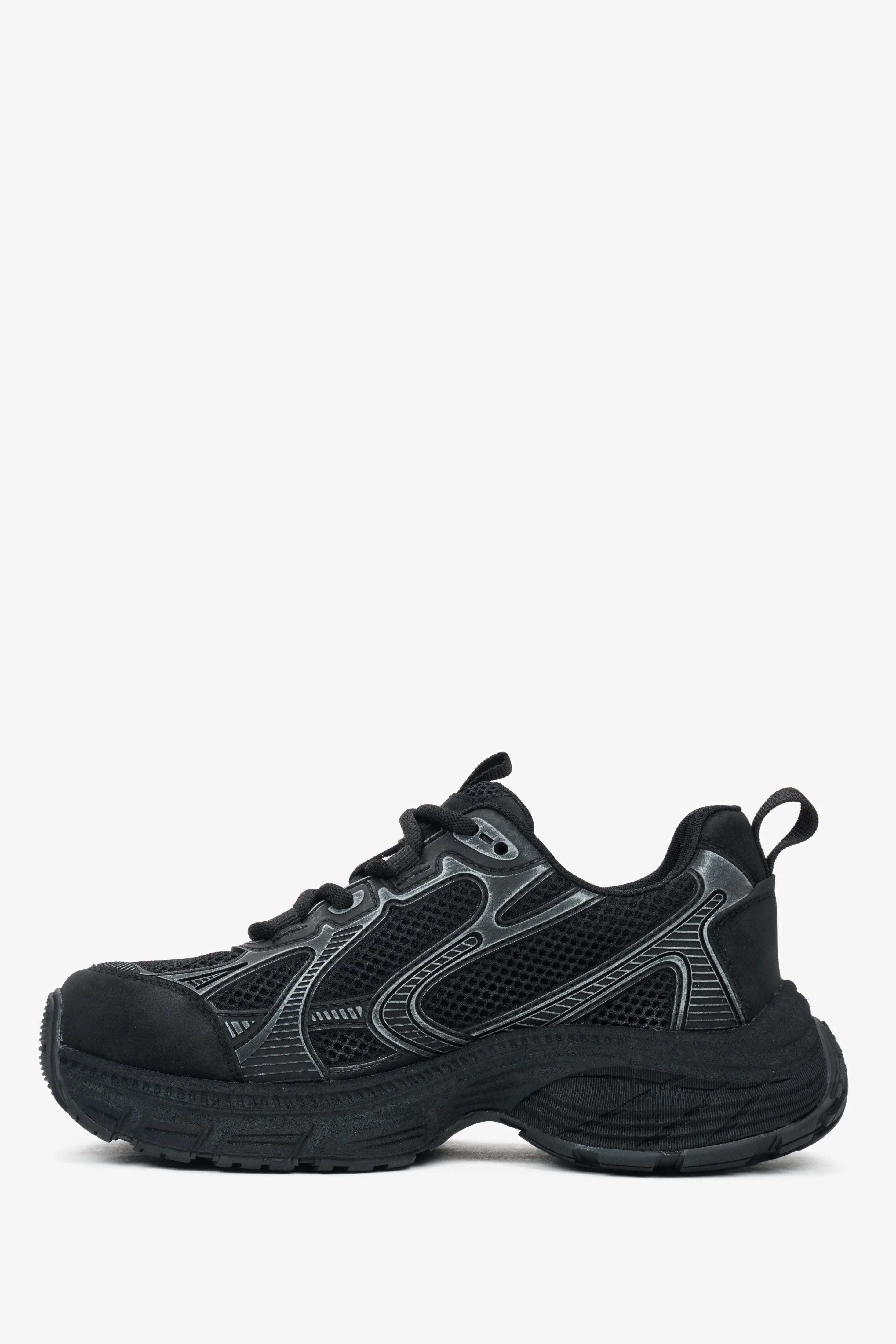 Czarne sportowe sneakersy damskie z ekoskóry i siateczki ES8 ER00116891 - Image 3