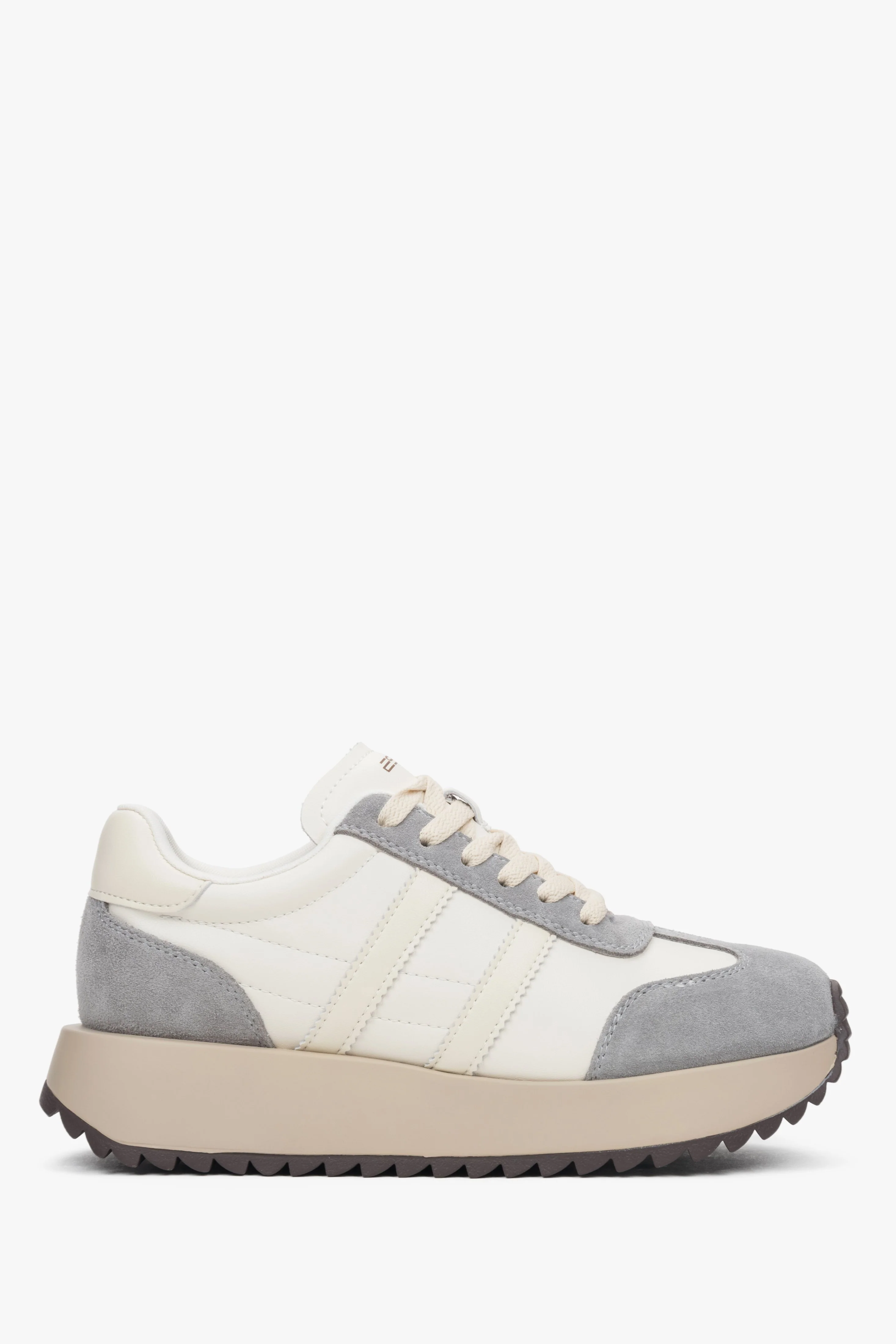Beżowo-szare sneakersy damskie ze skóry naturalnej i weluru ES8 ER00116894