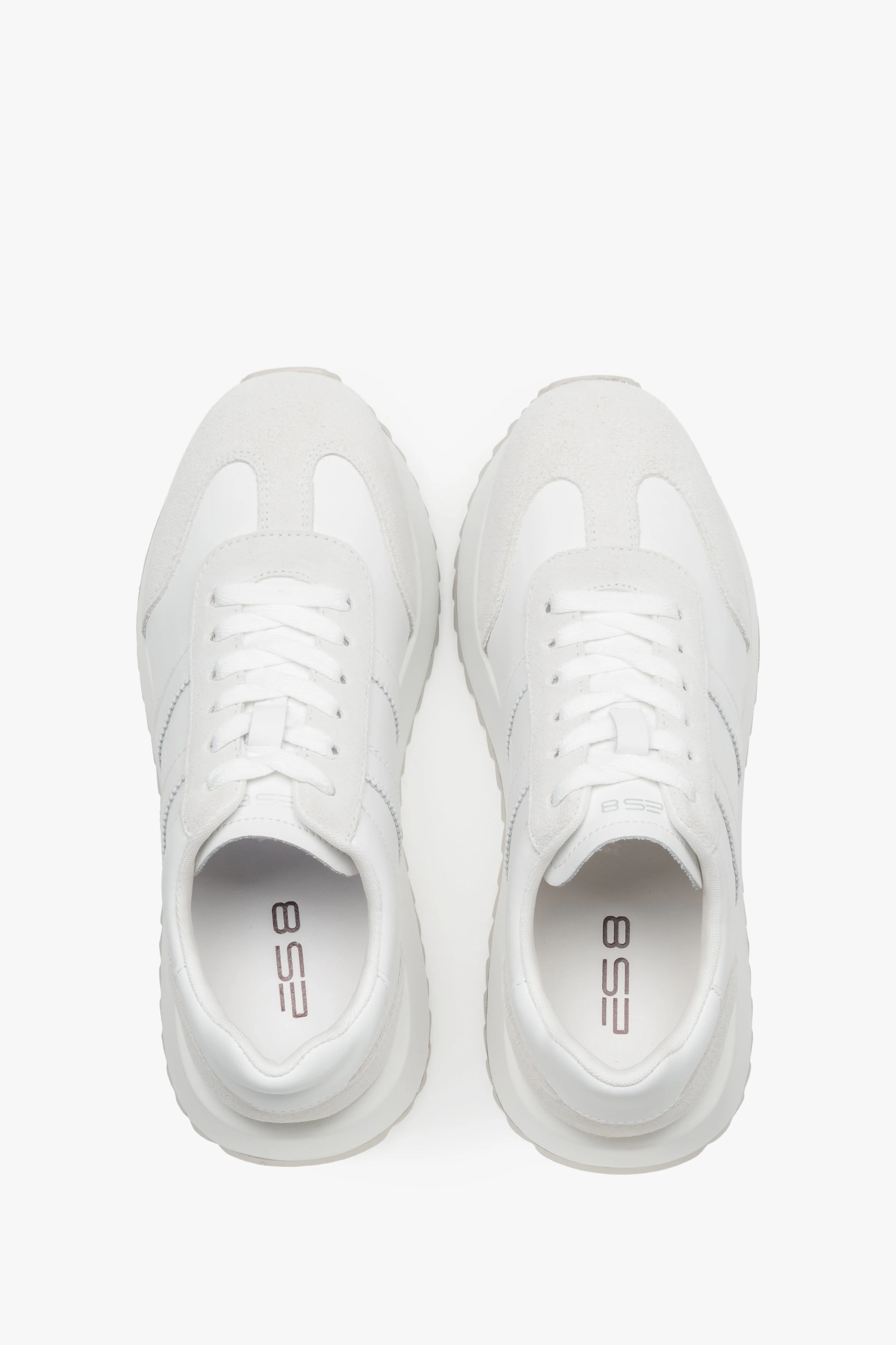 Białe sneakersy damskie ze skóry naturalnej i weluru ES8 ER00119029 - Image 6