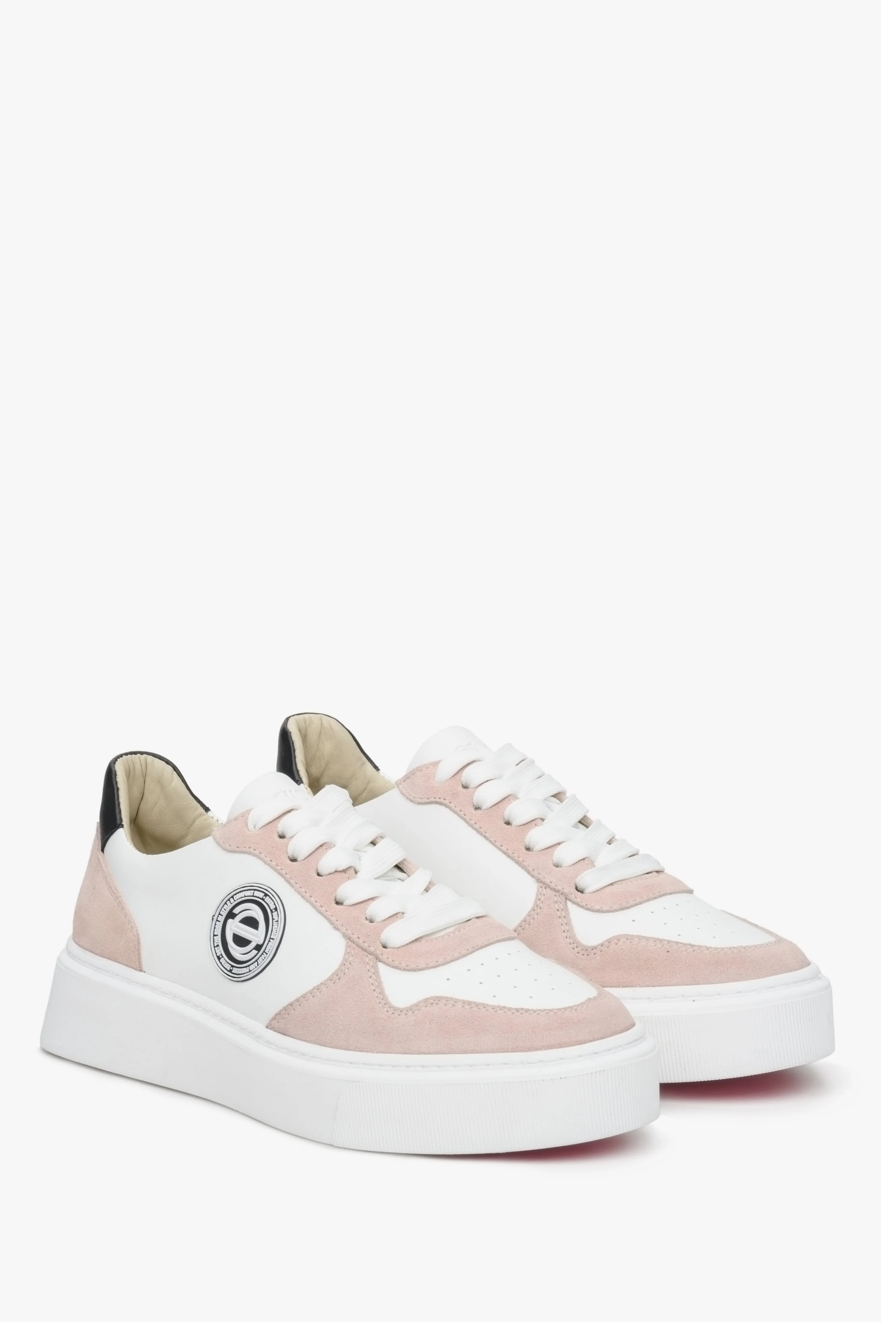 Różowo-białe sneakersy damskie ze skóry i weluru naturalnego Estro ER00113063 - Image 3