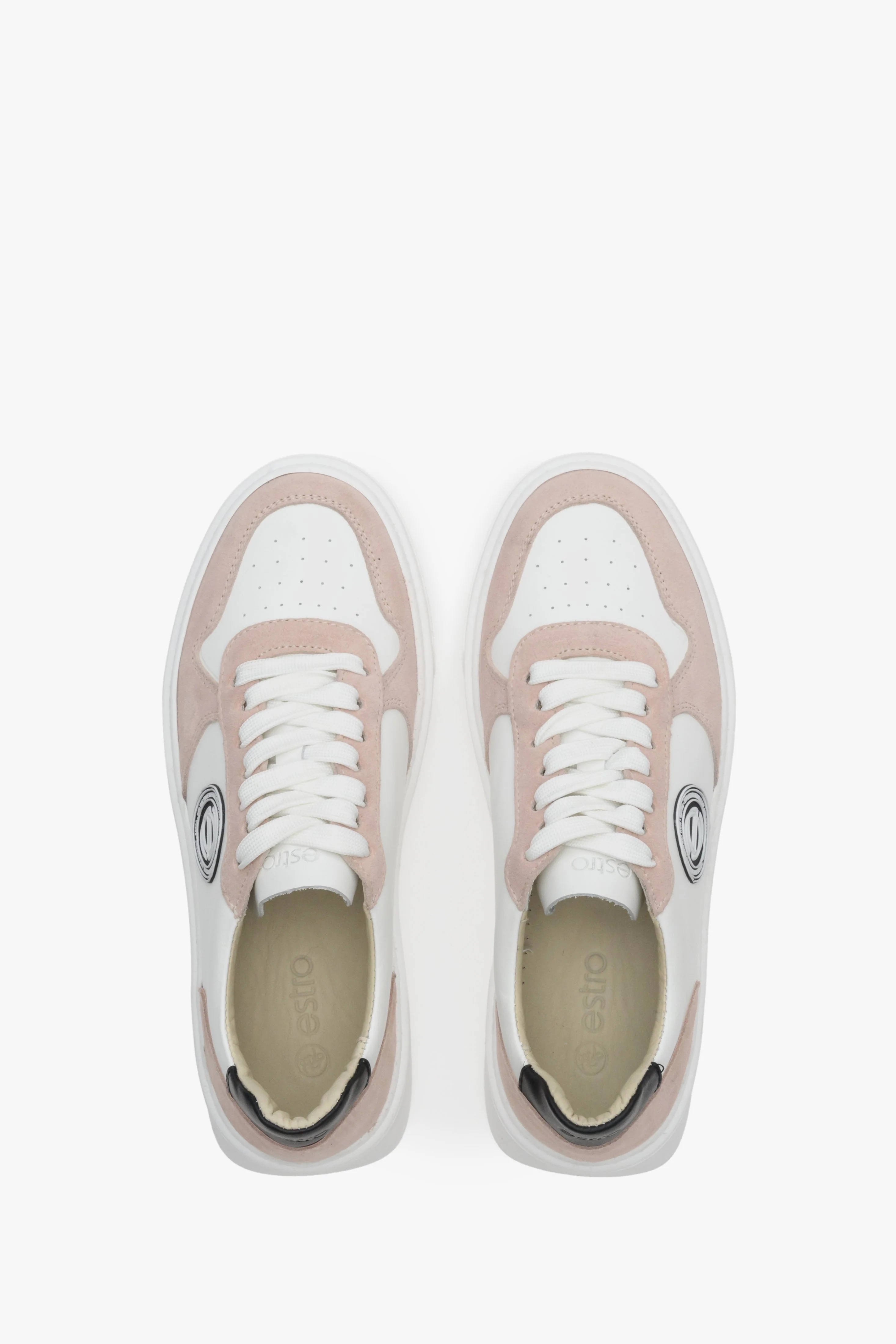 Różowo-białe sneakersy damskie ze skóry i weluru naturalnego Estro ER00113063 - Image 4