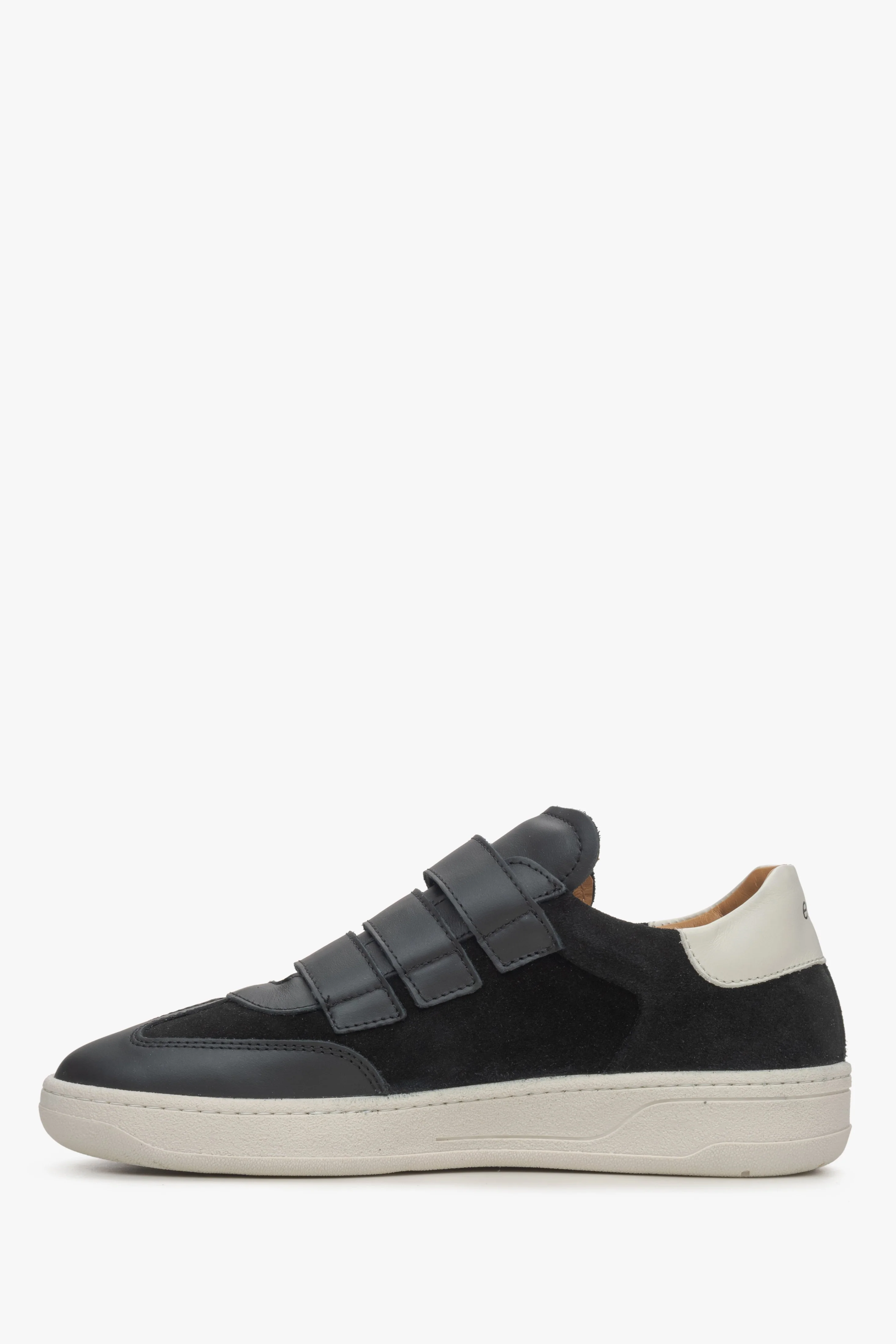Czarne sneakersy damskie na rzep z włoskiej skóry naturalnej i weluru Estro ER00115924 - Image 3