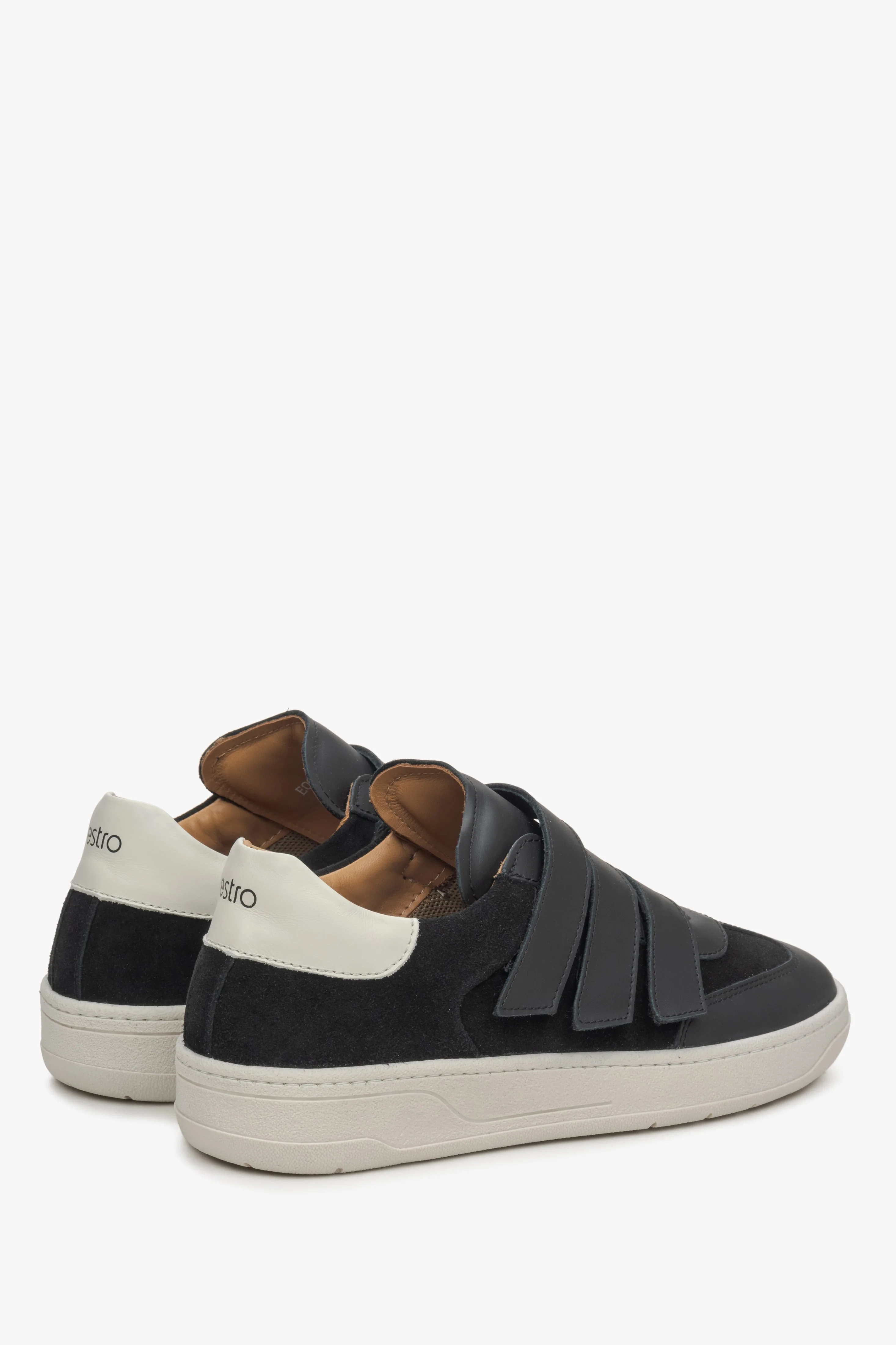 Czarne sneakersy damskie na rzep z włoskiej skóry naturalnej i weluru Estro ER00115924 - Image 5