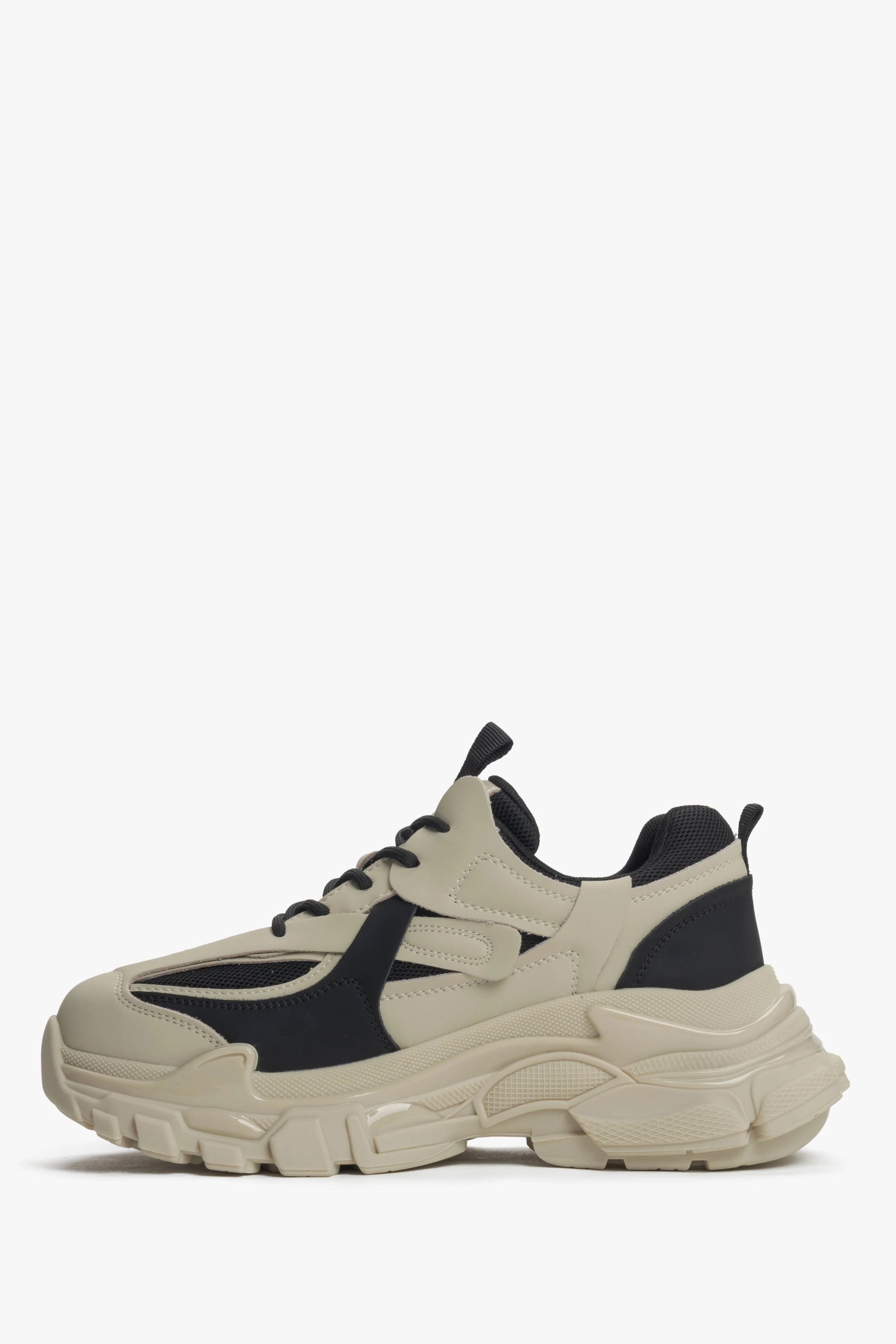 Beżowo-czarne sneakersy damskie na grubej podeszwie ES8 ER00115869 - Image 3