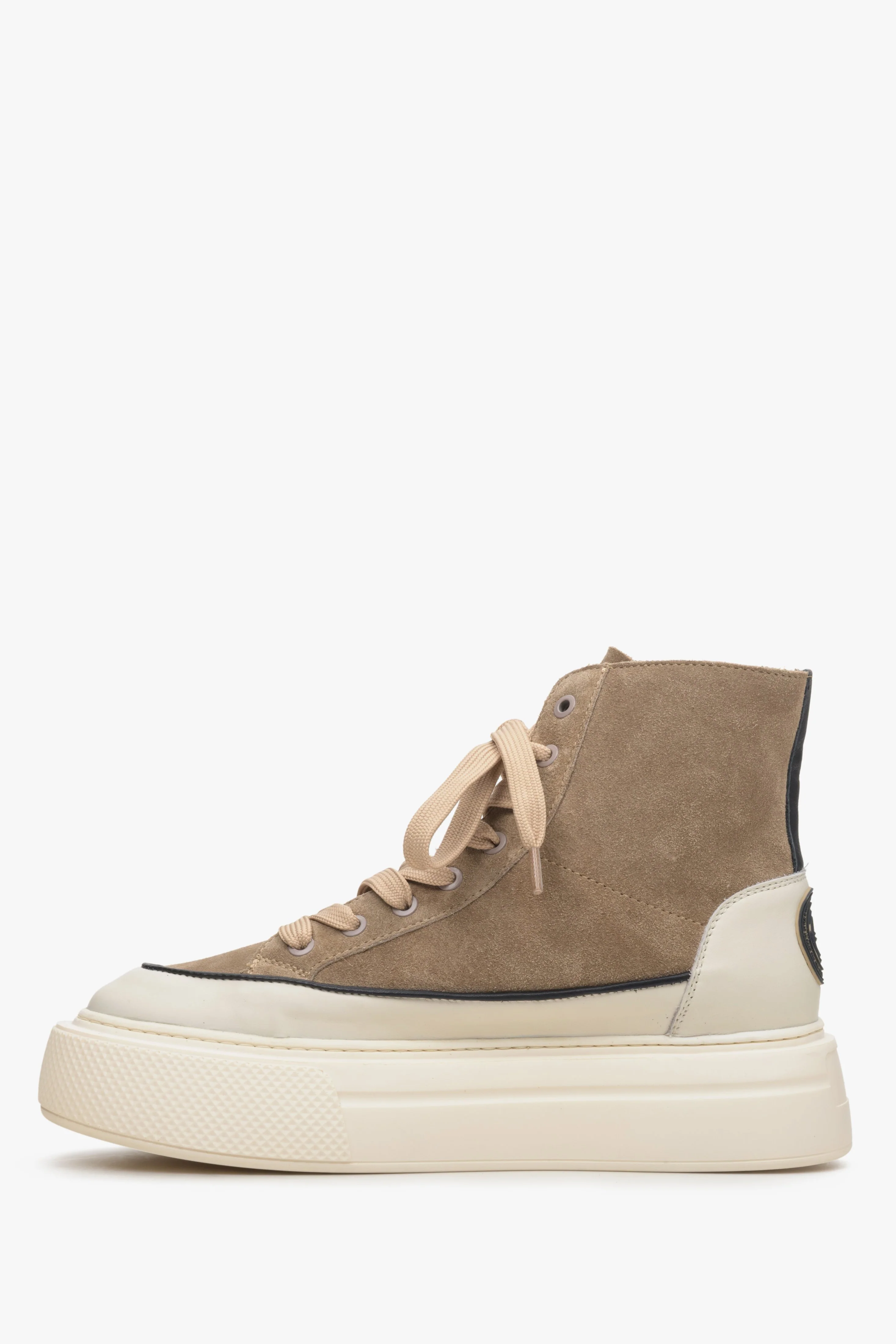 Brązowo-beżowe wysokie sneakersy damskie ze skóry i weluru Estro ER00113689 - Image 4