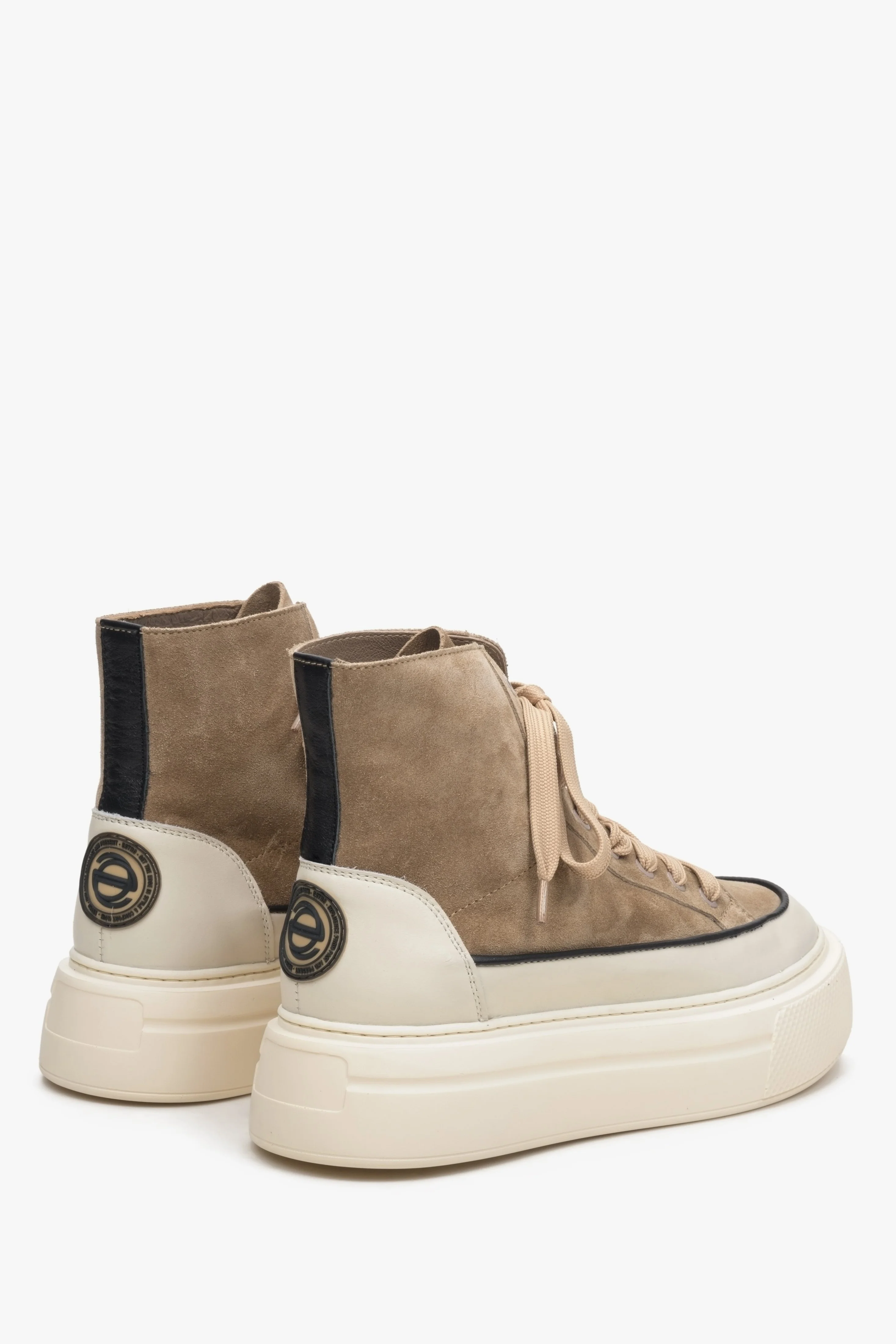 Brązowo-beżowe wysokie sneakersy damskie ze skóry i weluru Estro ER00113689 - Image 5