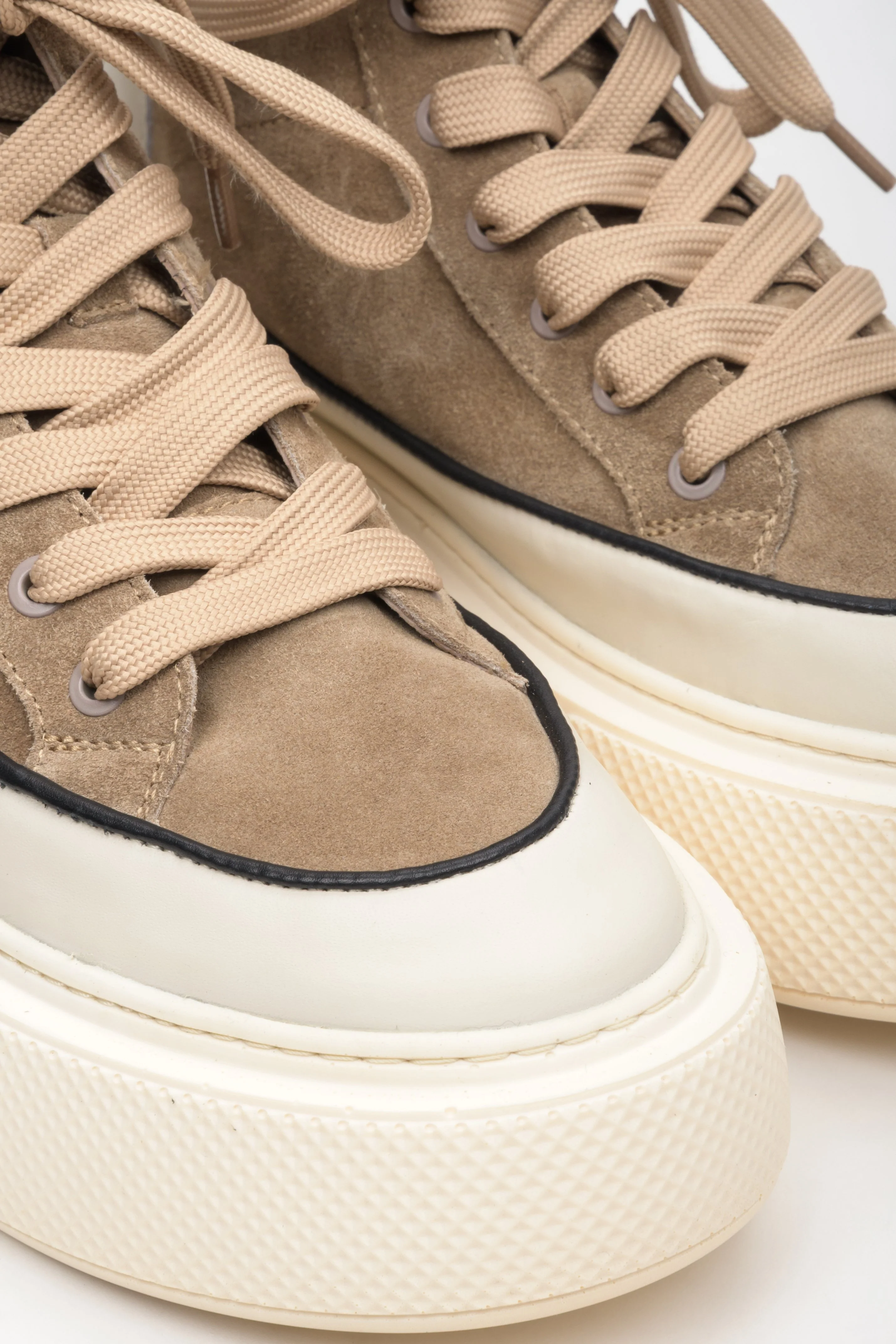 Brązowo-beżowe wysokie sneakersy damskie ze skóry i weluru Estro ER00113689 - Image 6