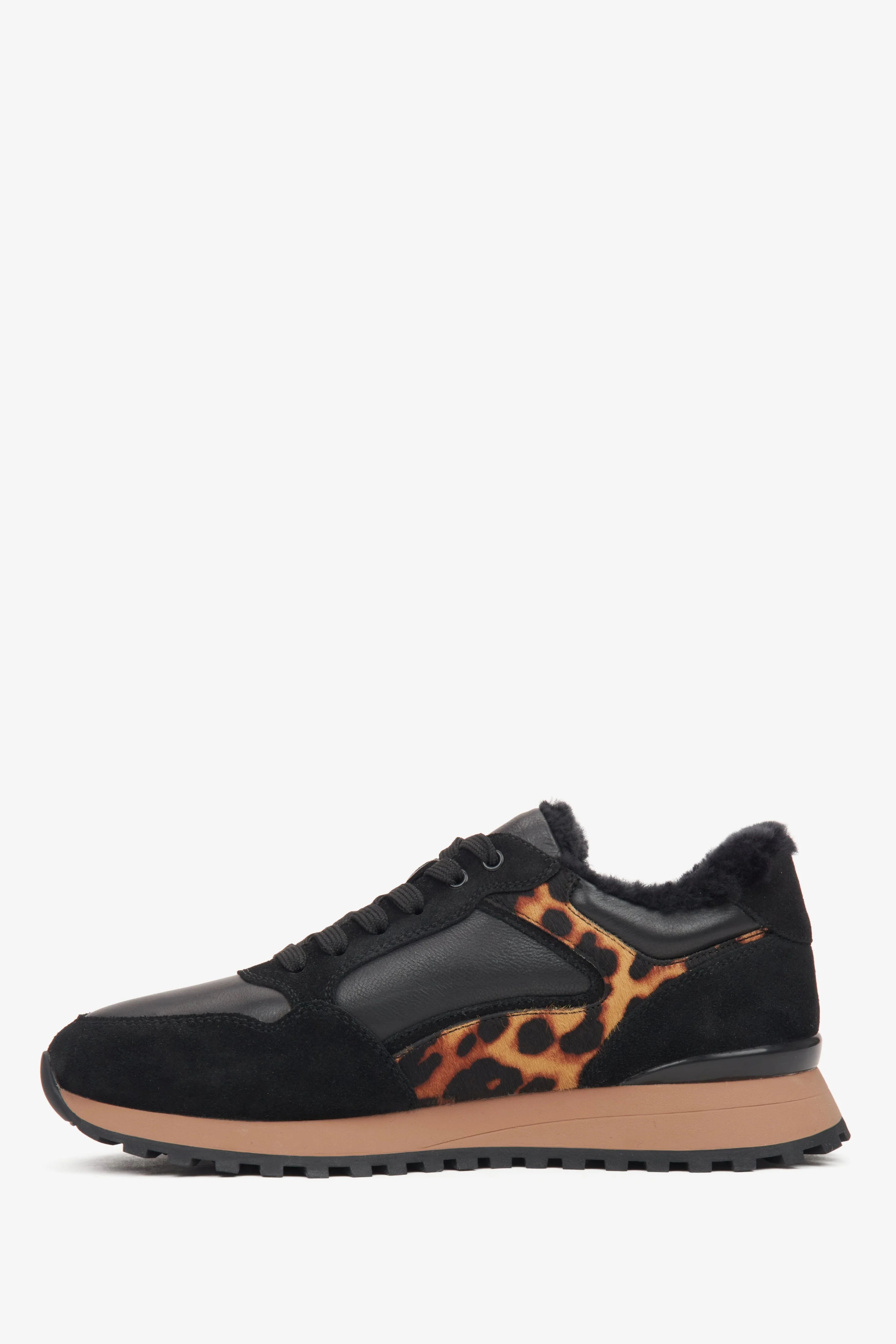 Czarne skórzane sneakersy damskie na zimę z futrzanym wsadem Estro ER00116289 - Image 3