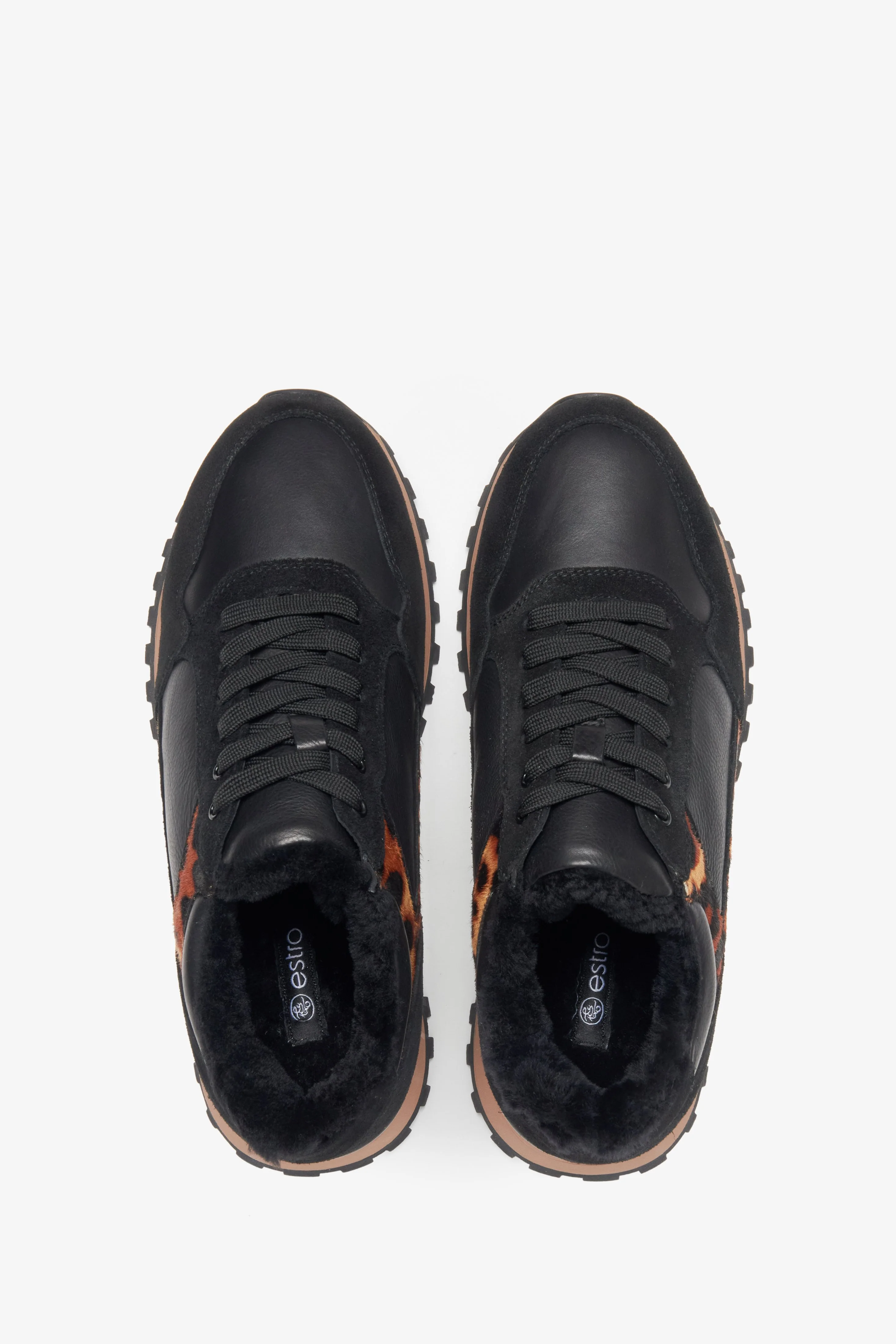 Czarne skórzane sneakersy damskie na zimę z futrzanym wsadem Estro ER00116289 - Image 4