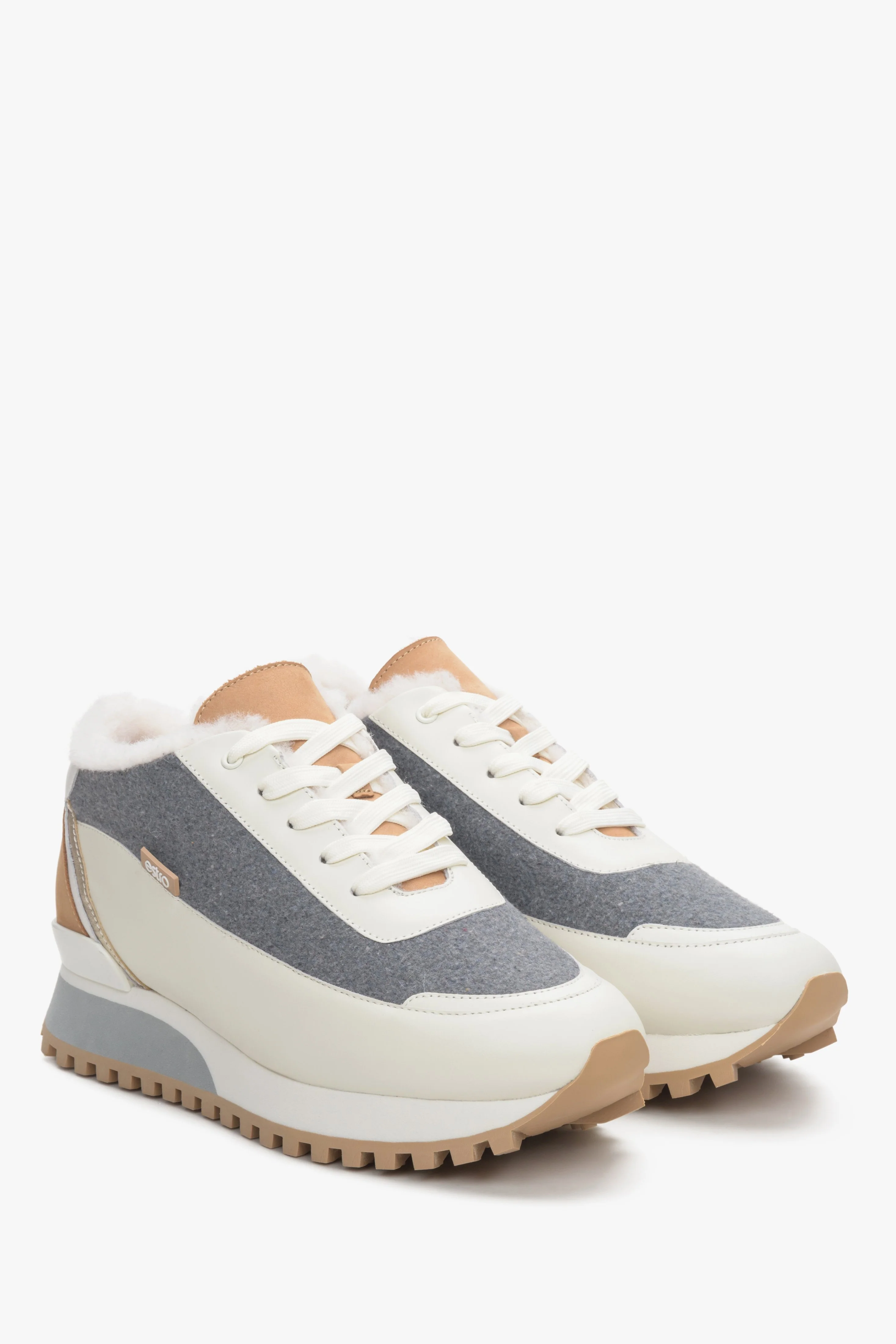 Skórzane sneakersy damskie na zimę z futrzanym wypełnieniem Estro ER00114142 - Image 3
