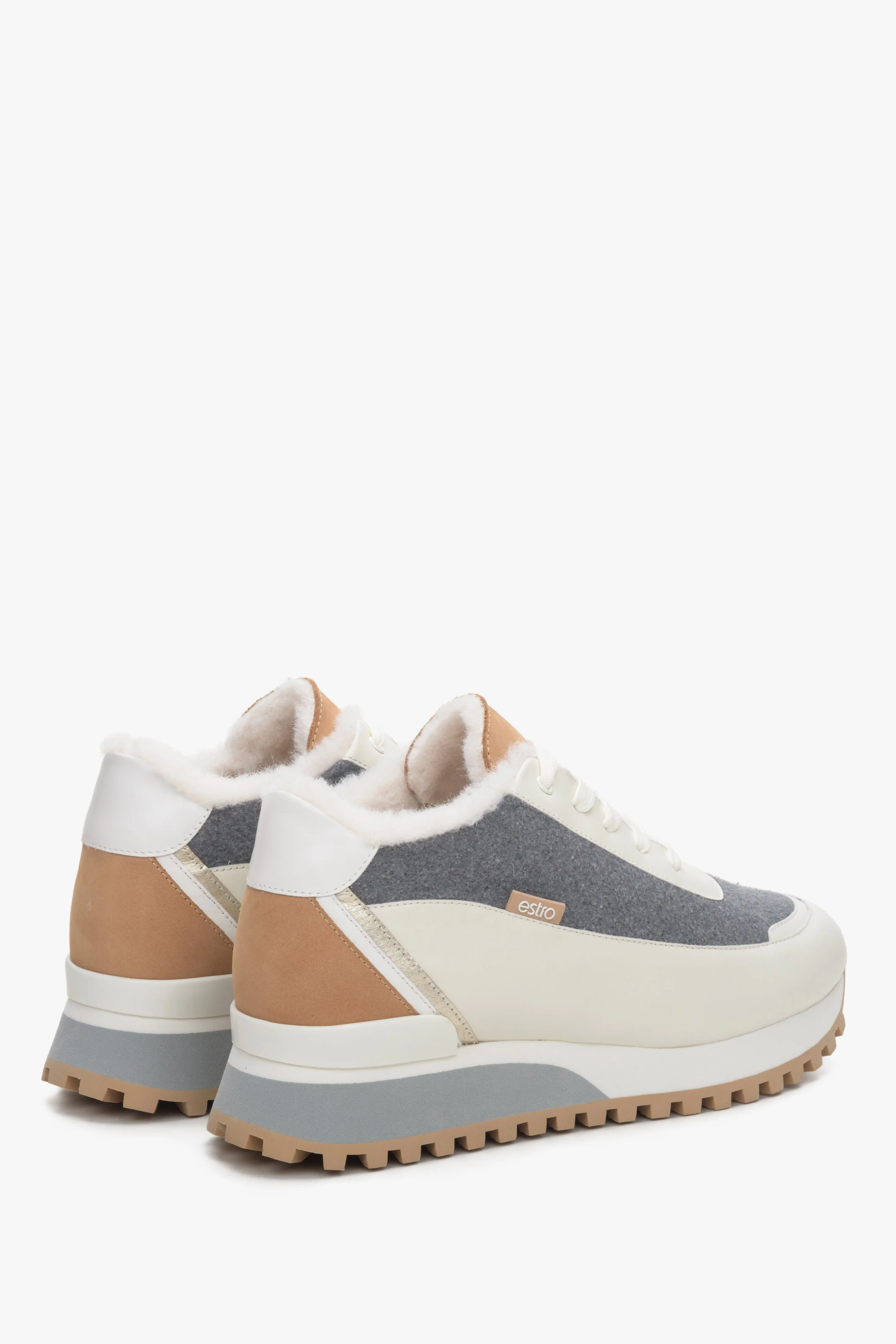 Skórzane sneakersy damskie na zimę z futrzanym wypełnieniem Estro ER00114142 - Image 5
