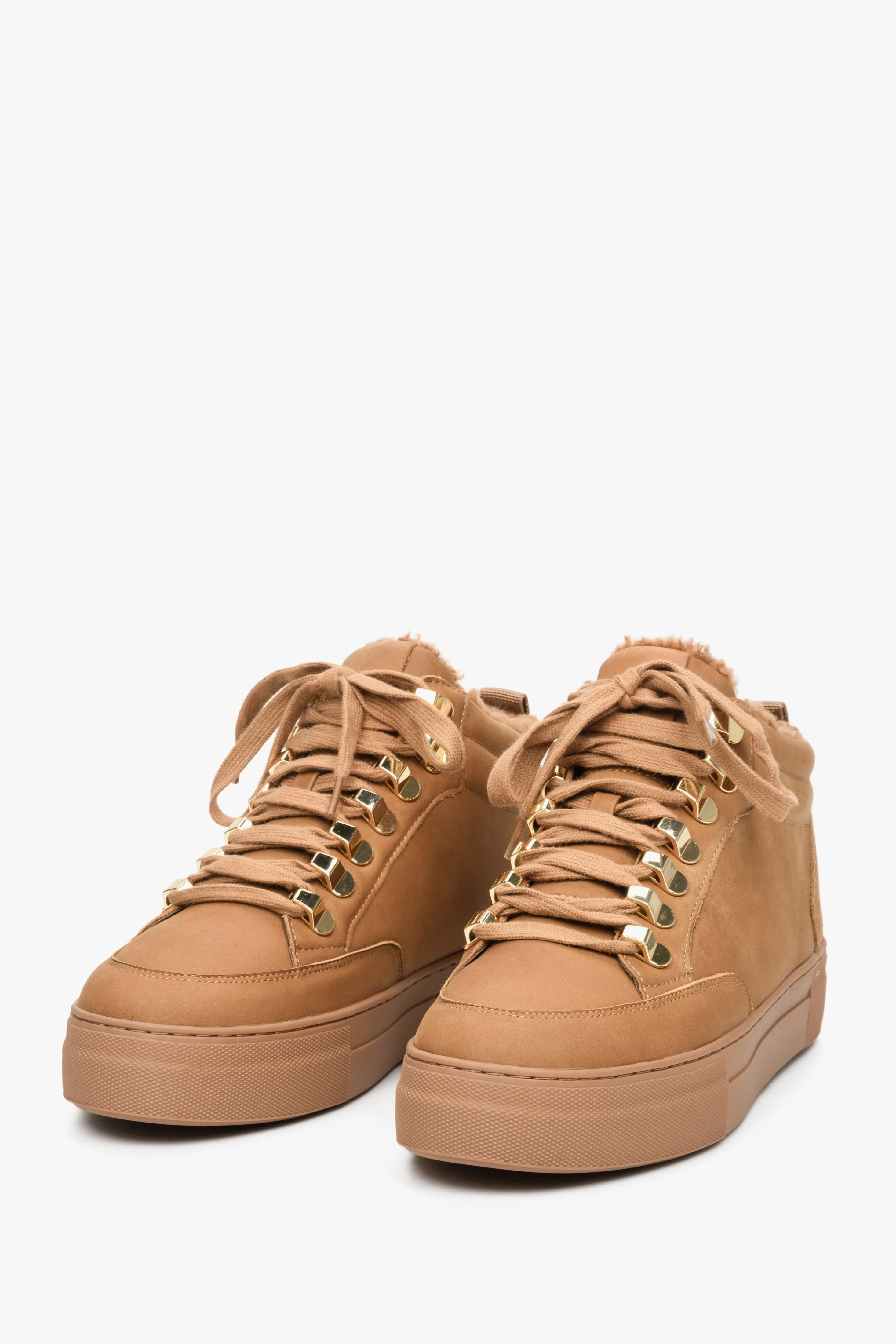 Brązowe sneakersy damskie na zimę z nubuku Estro ER00112247 - Image 3