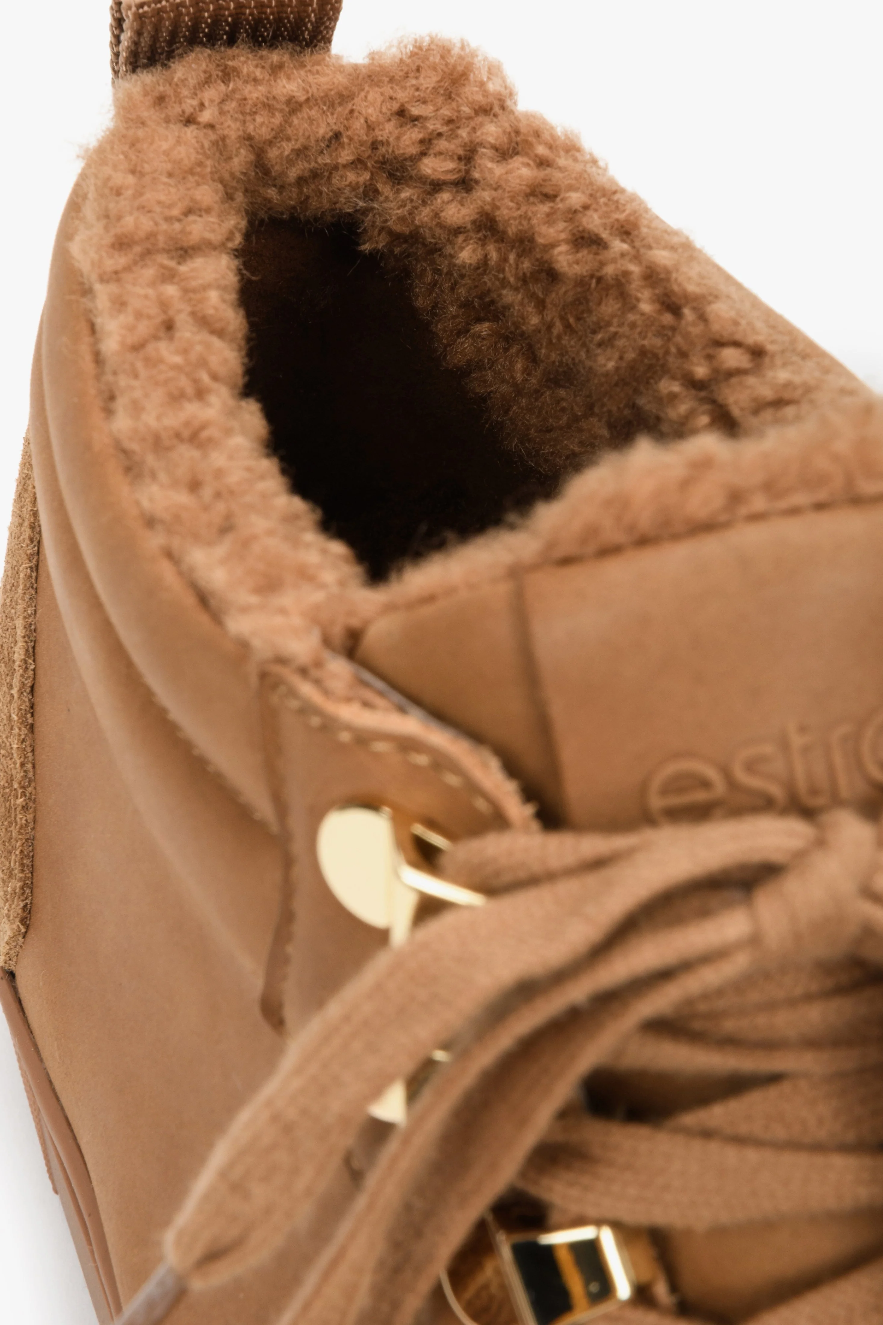 Brązowe sneakersy damskie na zimę z nubuku Estro ER00112247 - Image 6