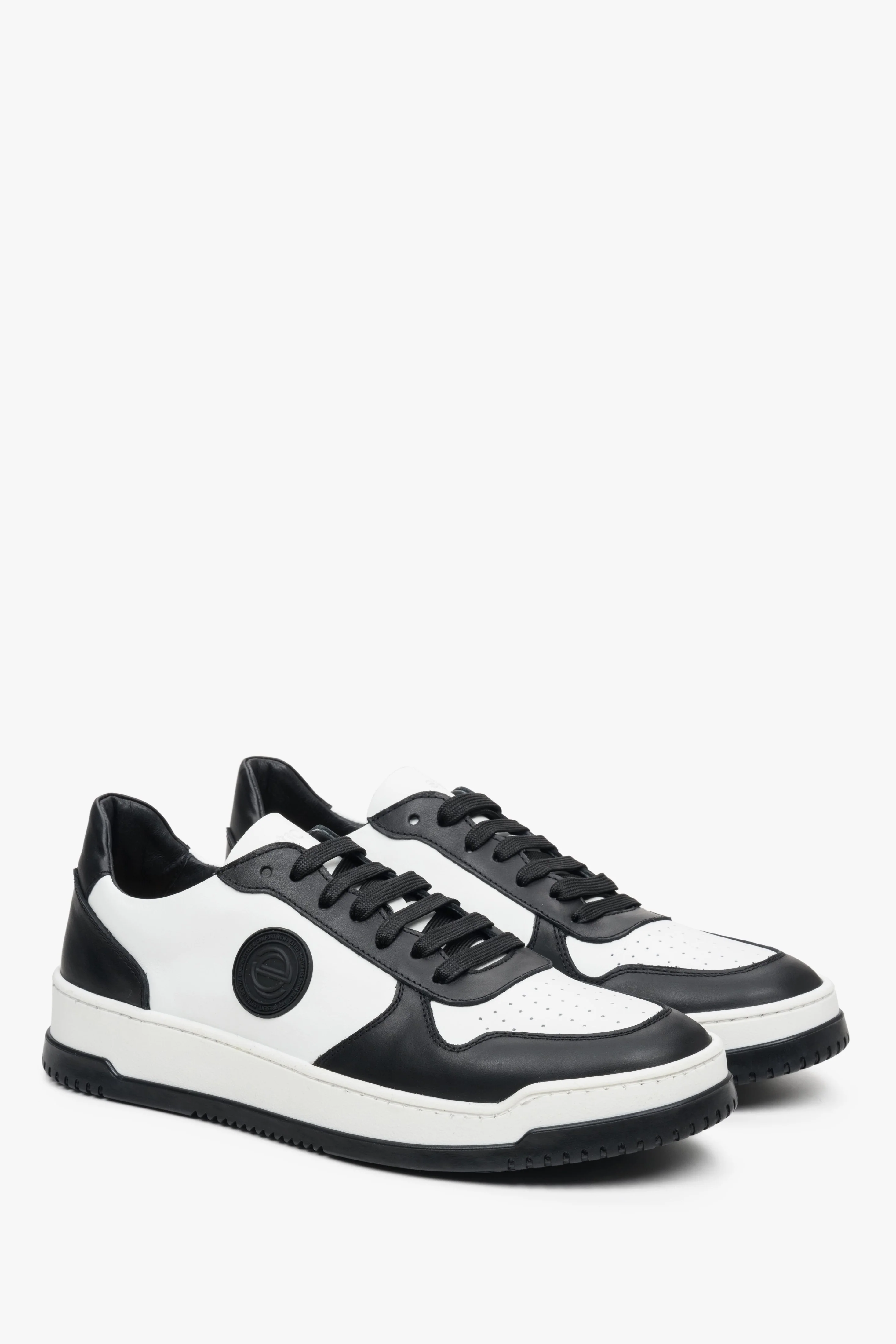 Biało-czarne sneakersy męskie z zamszu i skóry naturalniej Estro ER00112970 - Image 4