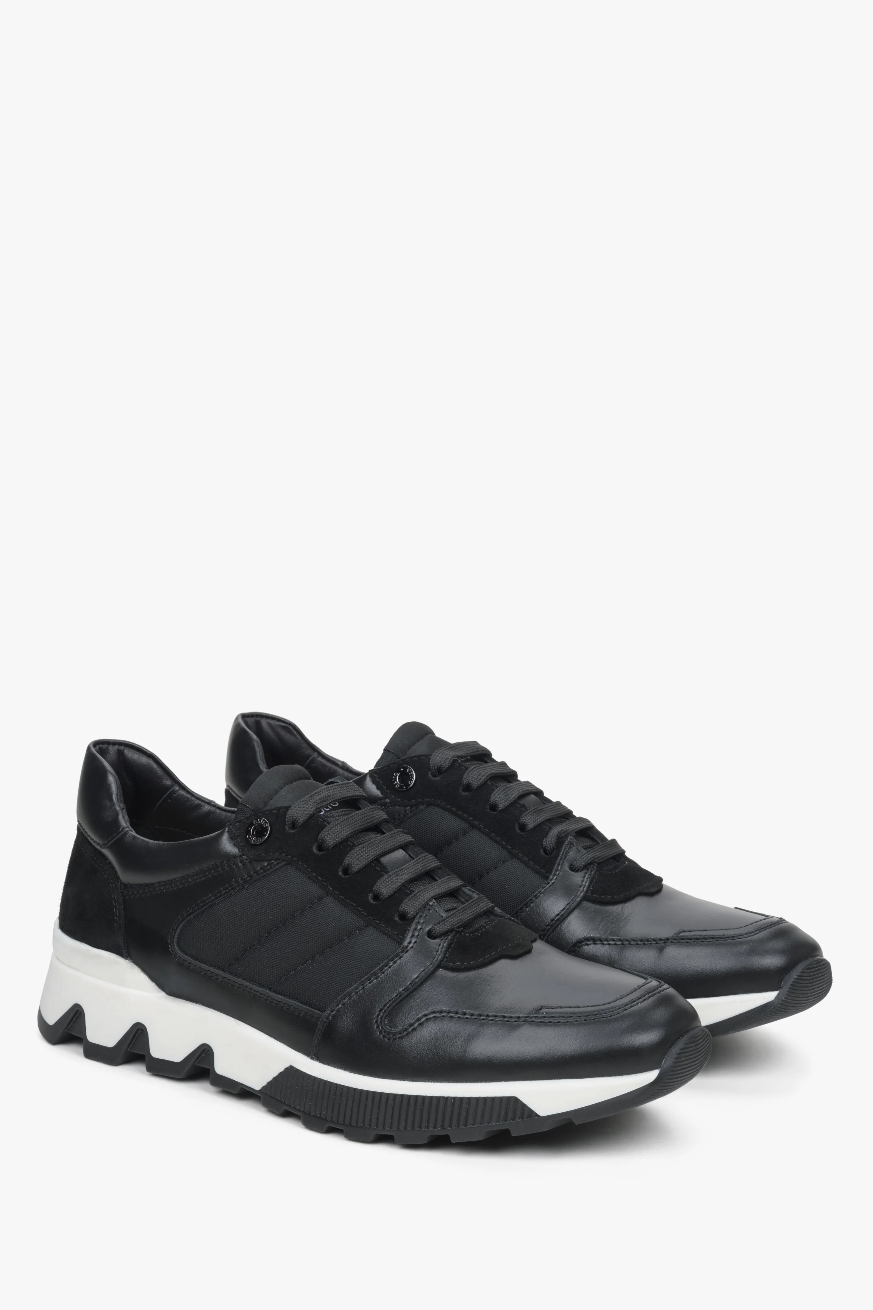 Skórzano-welurowe sneakersy męskie w kolorze czarnym Estro ER00114551 - Image 2