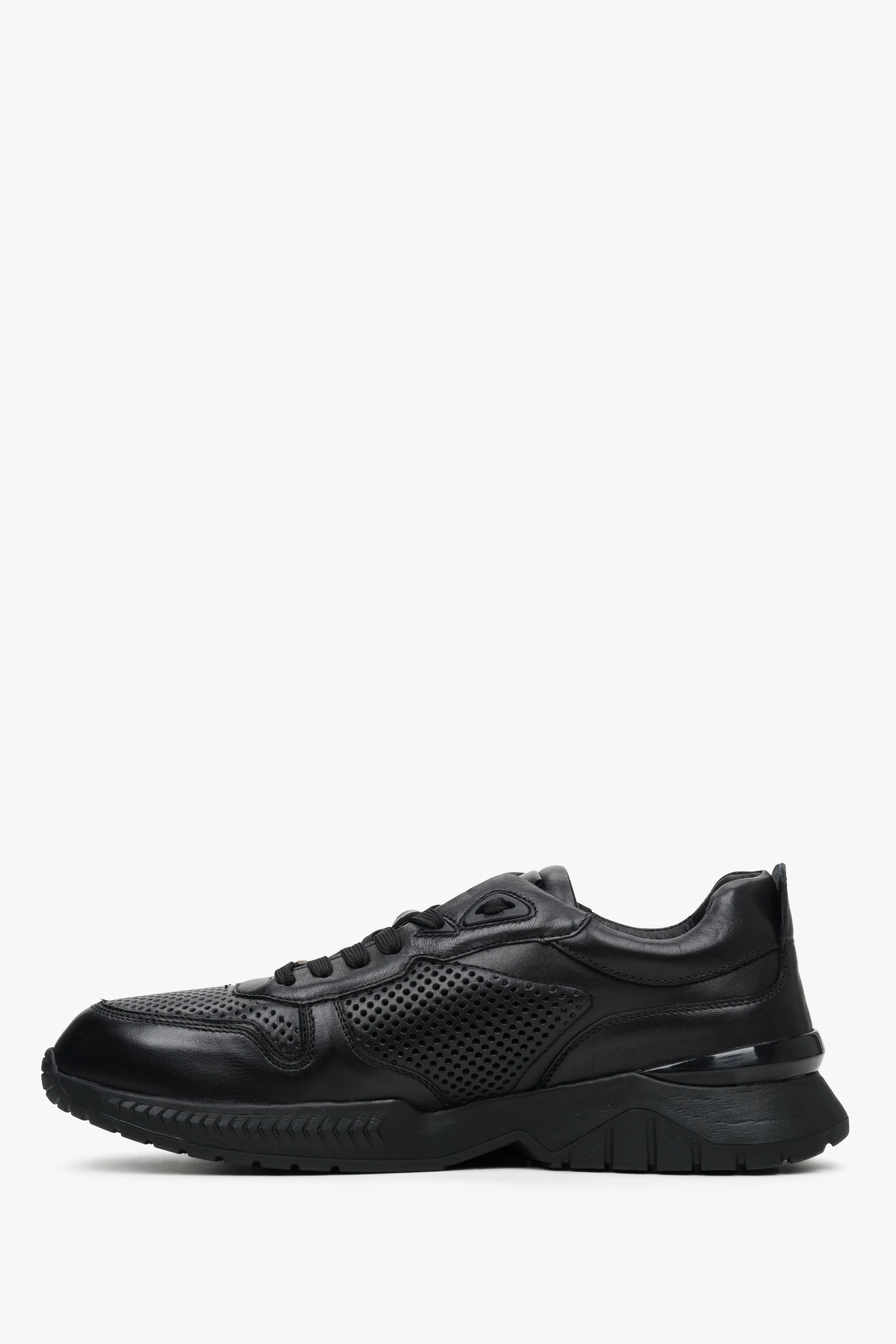 Czarne sneakersy męskie ze skóry naturalnej z perforacją Estro ER00112892 - Image 3