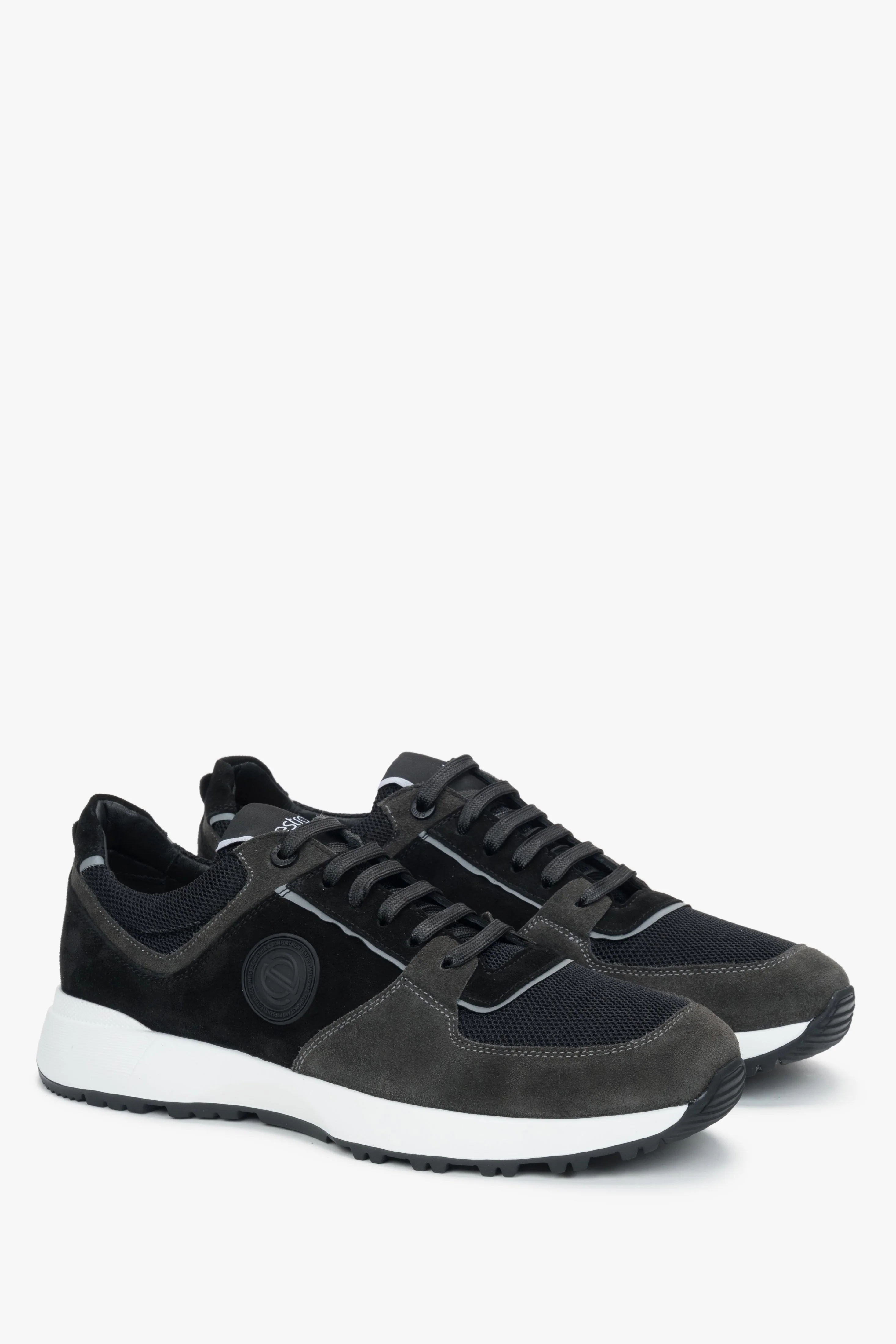 Czarno-szare sneakersy męskie z włoskiego weluru i skóry naturalne Premium Estro ER00116059 - Image 2