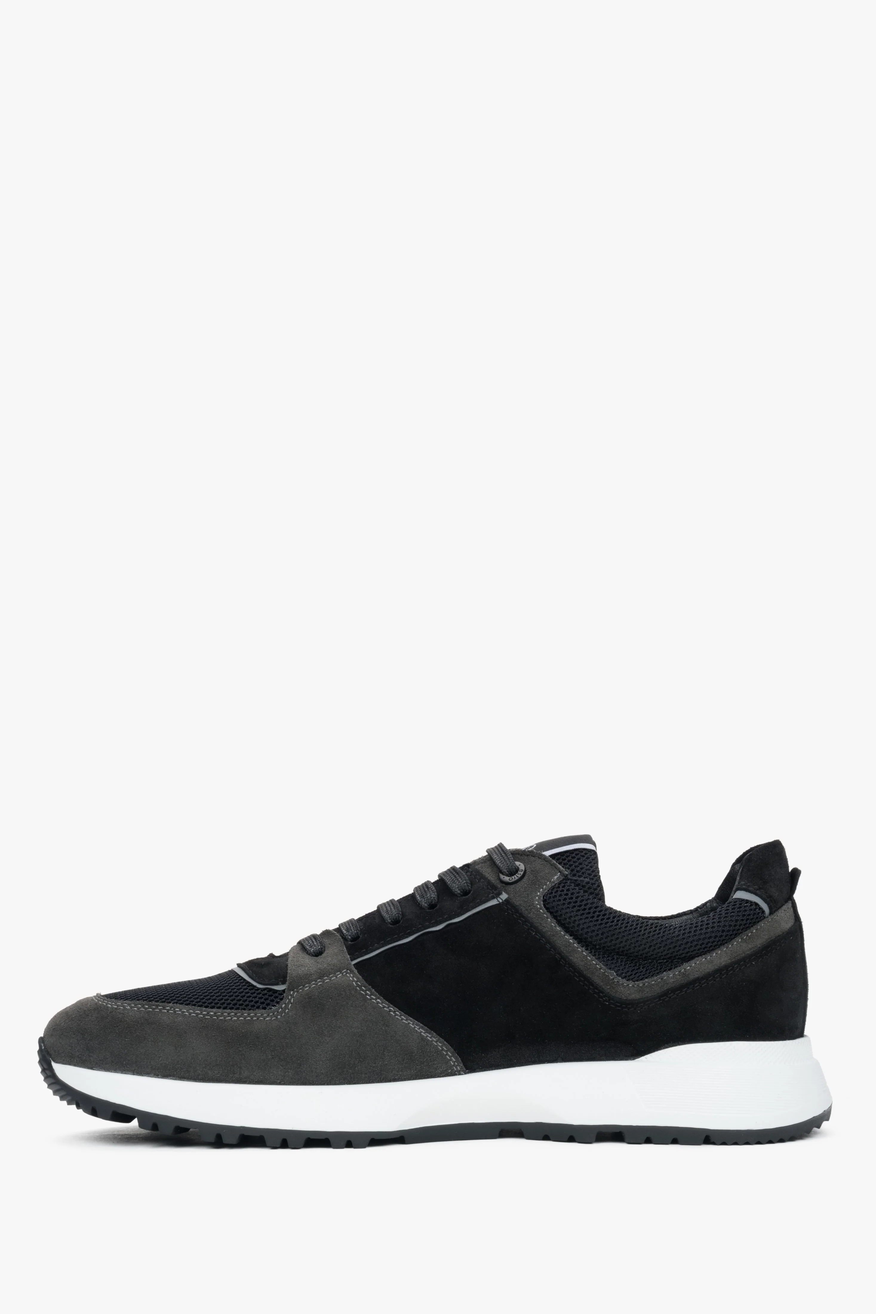 Czarno-szare sneakersy męskie z włoskiego weluru i skóry naturalne Premium Estro ER00116059 - Image 3