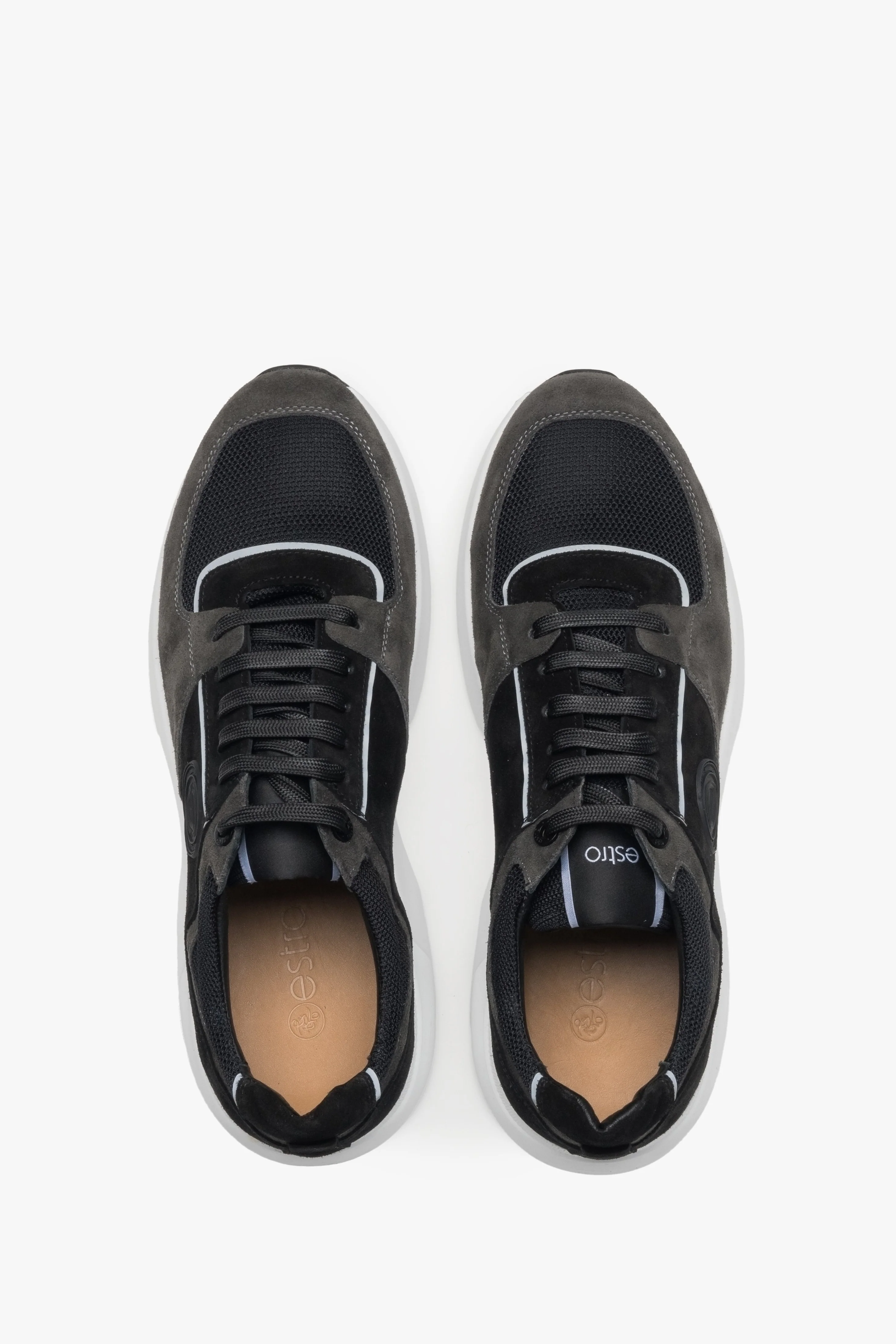 Czarno-szare sneakersy męskie z włoskiego weluru i skóry naturalne Premium Estro ER00116059 - Image 4