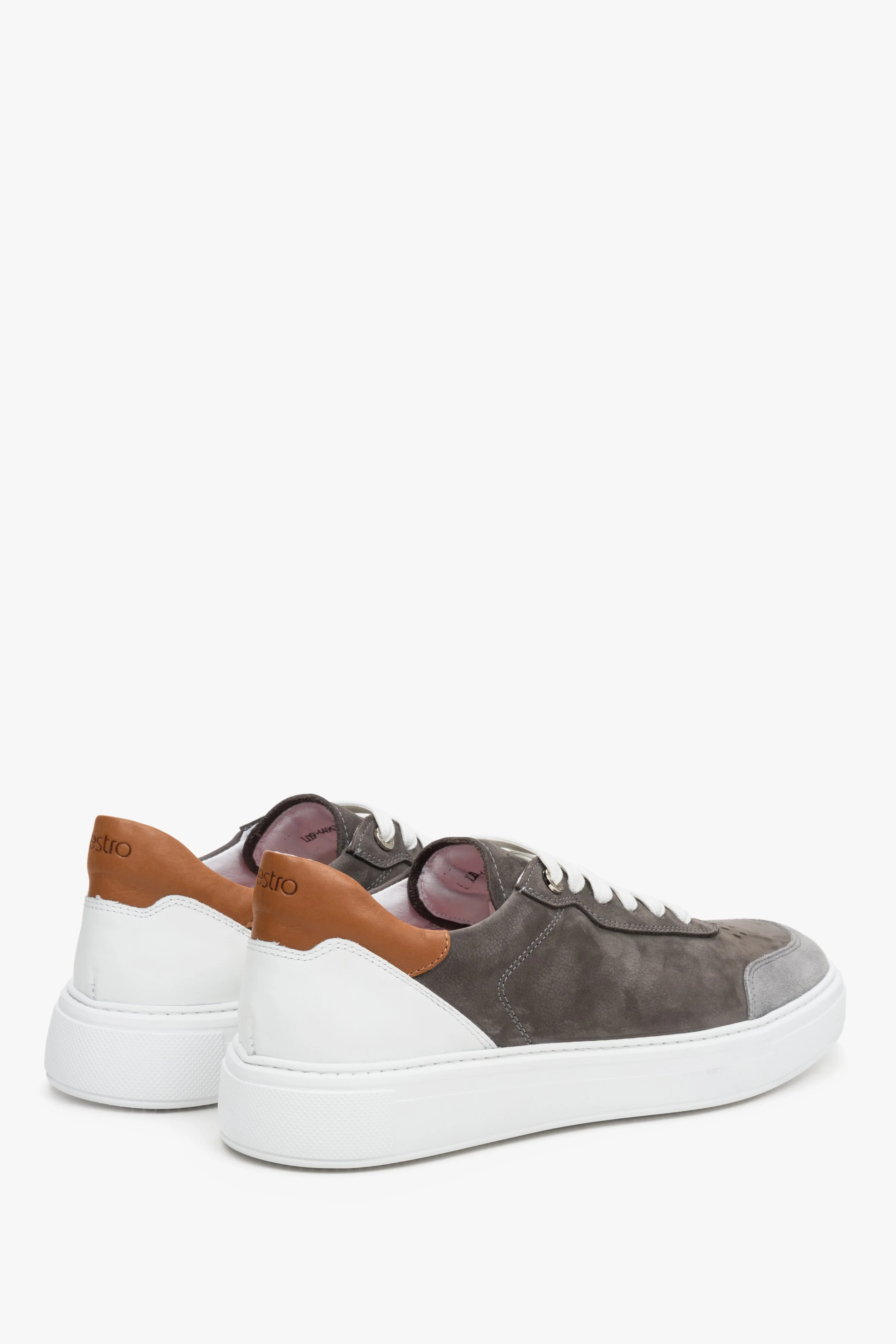 Szaro-brązowe sneakersy męskie z nubuku na wiosnę Estro ER00112854 - Image 5