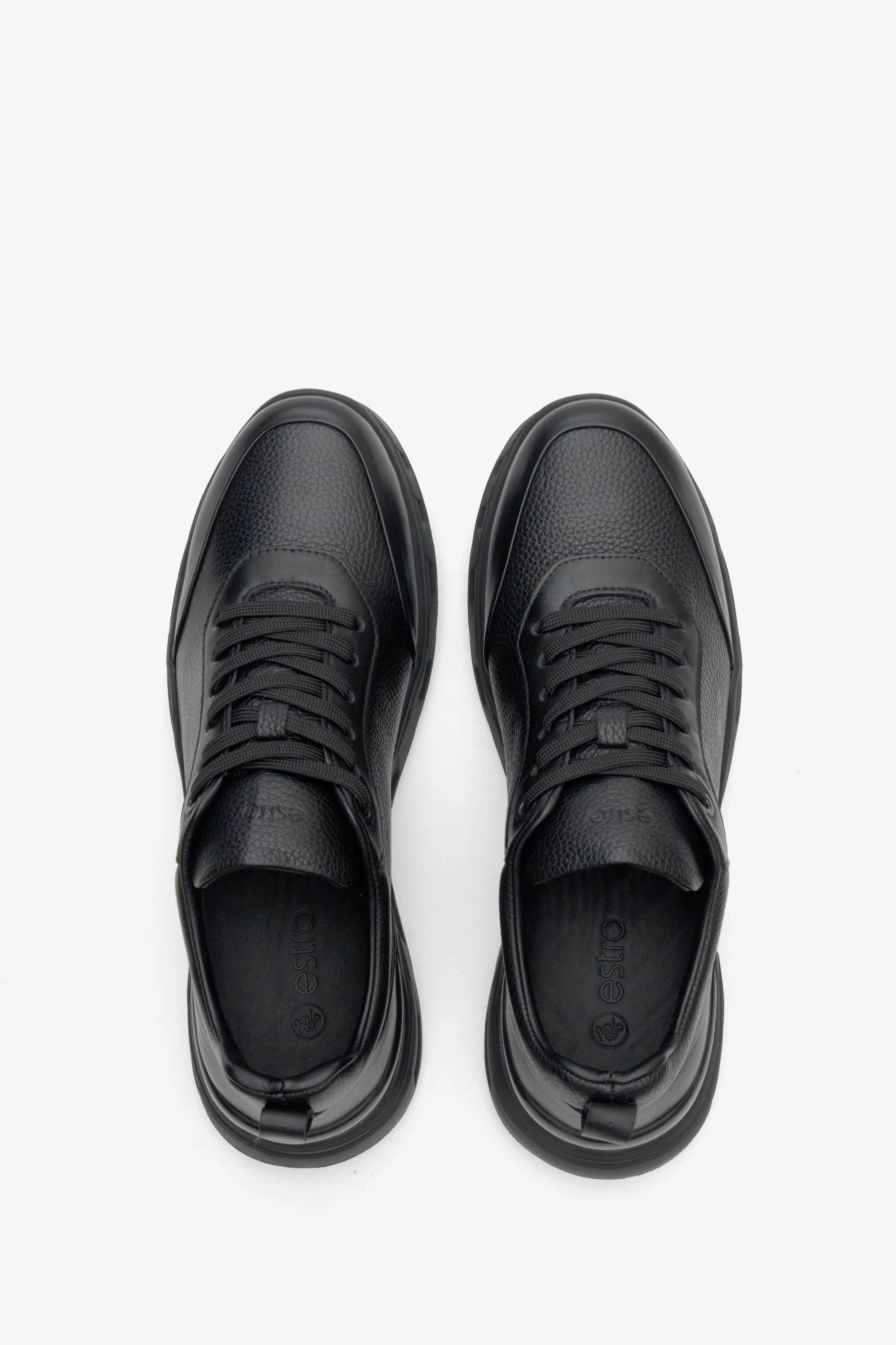 Czarne sneakersy męskie z teksturowanej skóry naturalnej Estro ER00113801 - Image 4