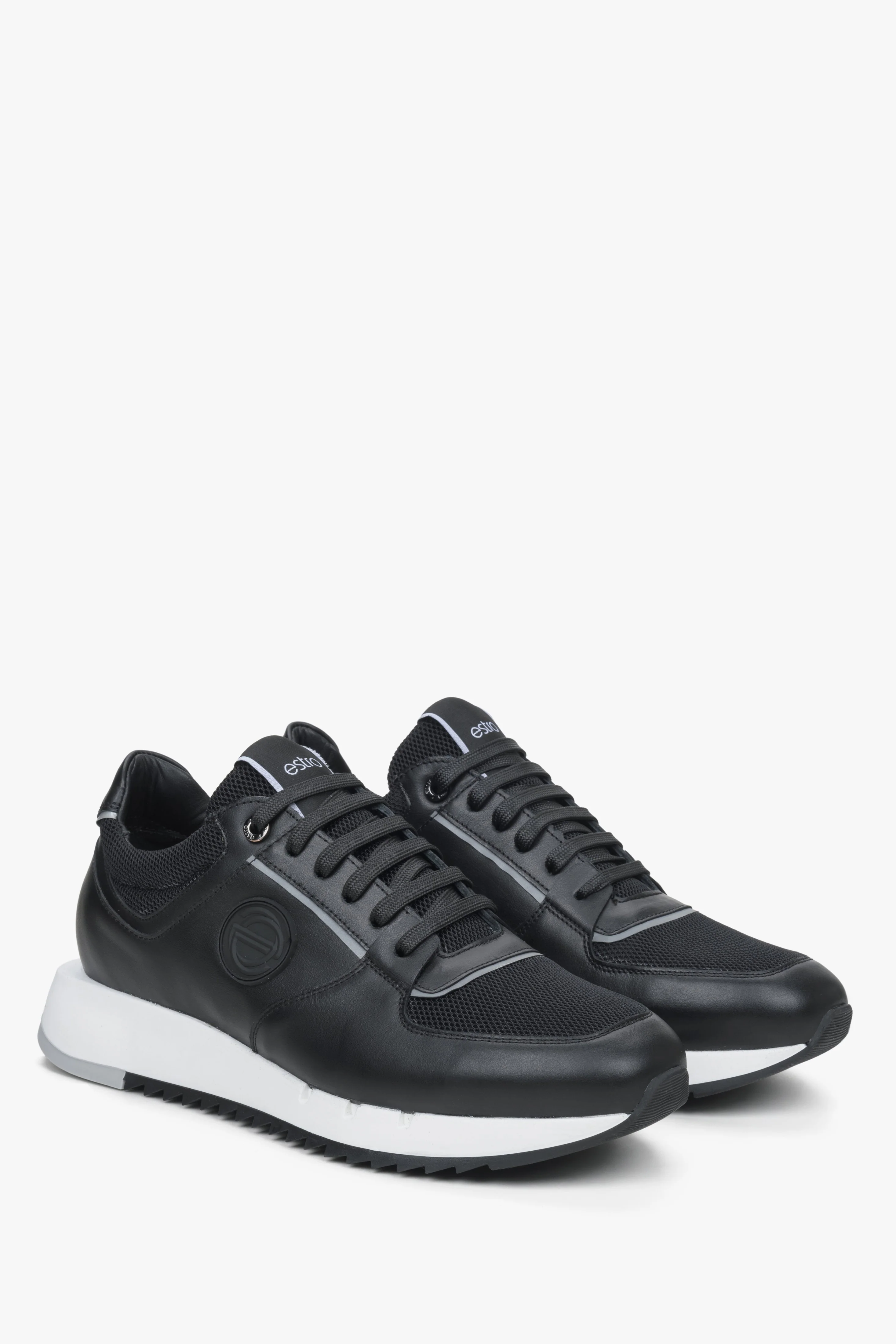 Czarne skórzane sneakersy męskie z elastyczną podeszwą Estro ER00114547 - Image 2