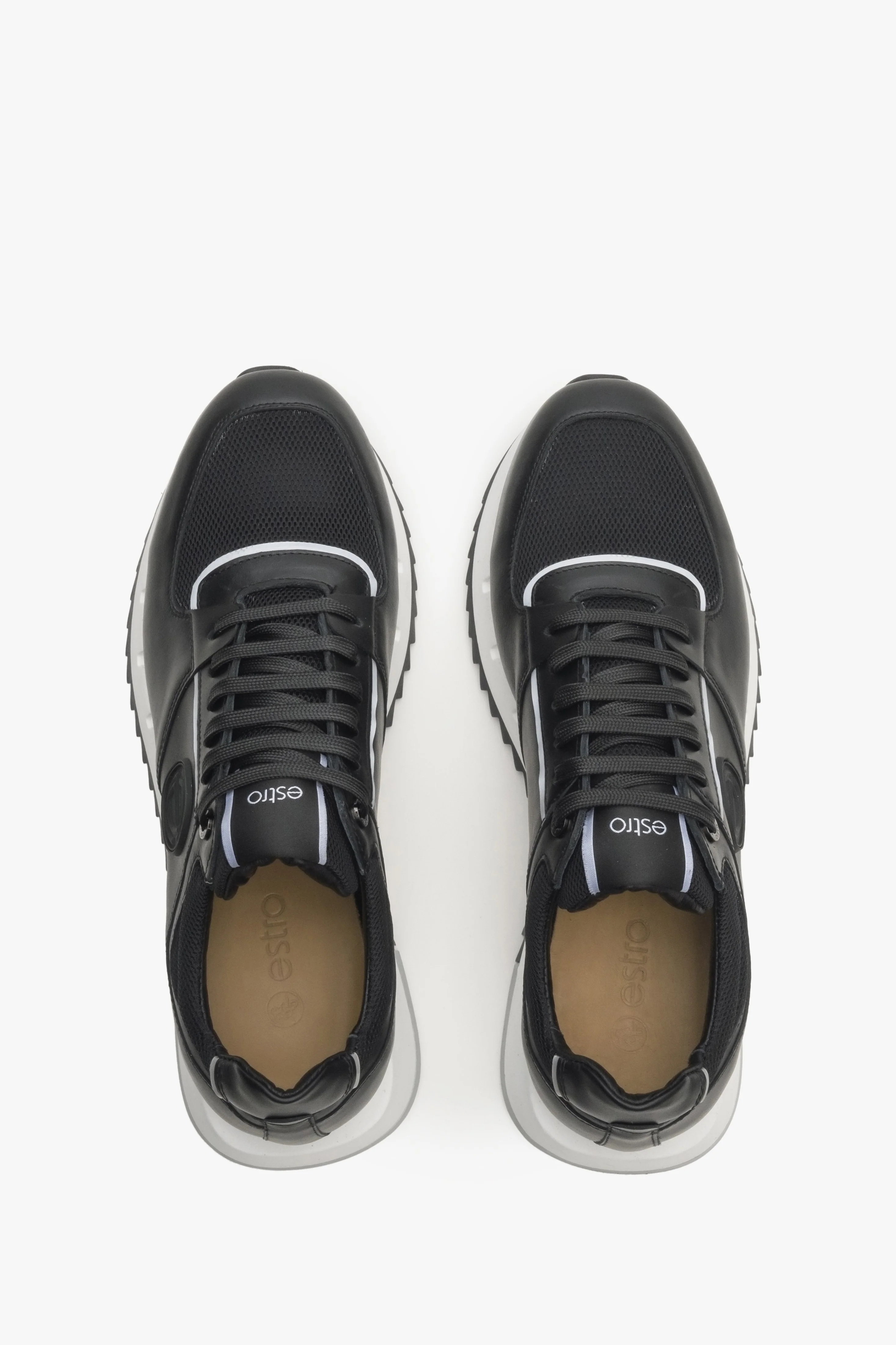 Czarne skórzane sneakersy męskie z elastyczną podeszwą Estro ER00114547 - Image 4