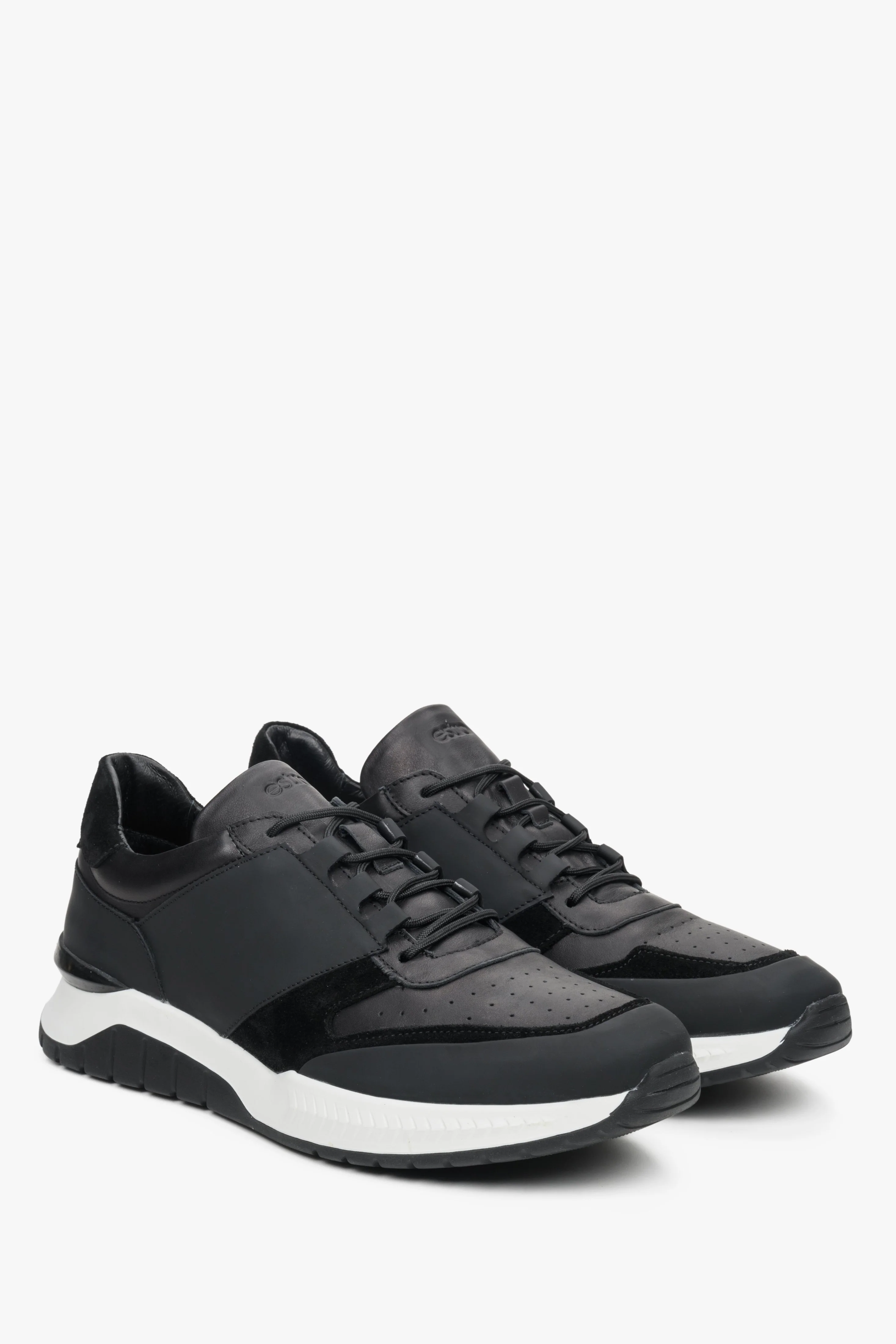 Sneakersy męskie czarno-białe ze skóry naturalnej Estro ER00111828 - Image 2