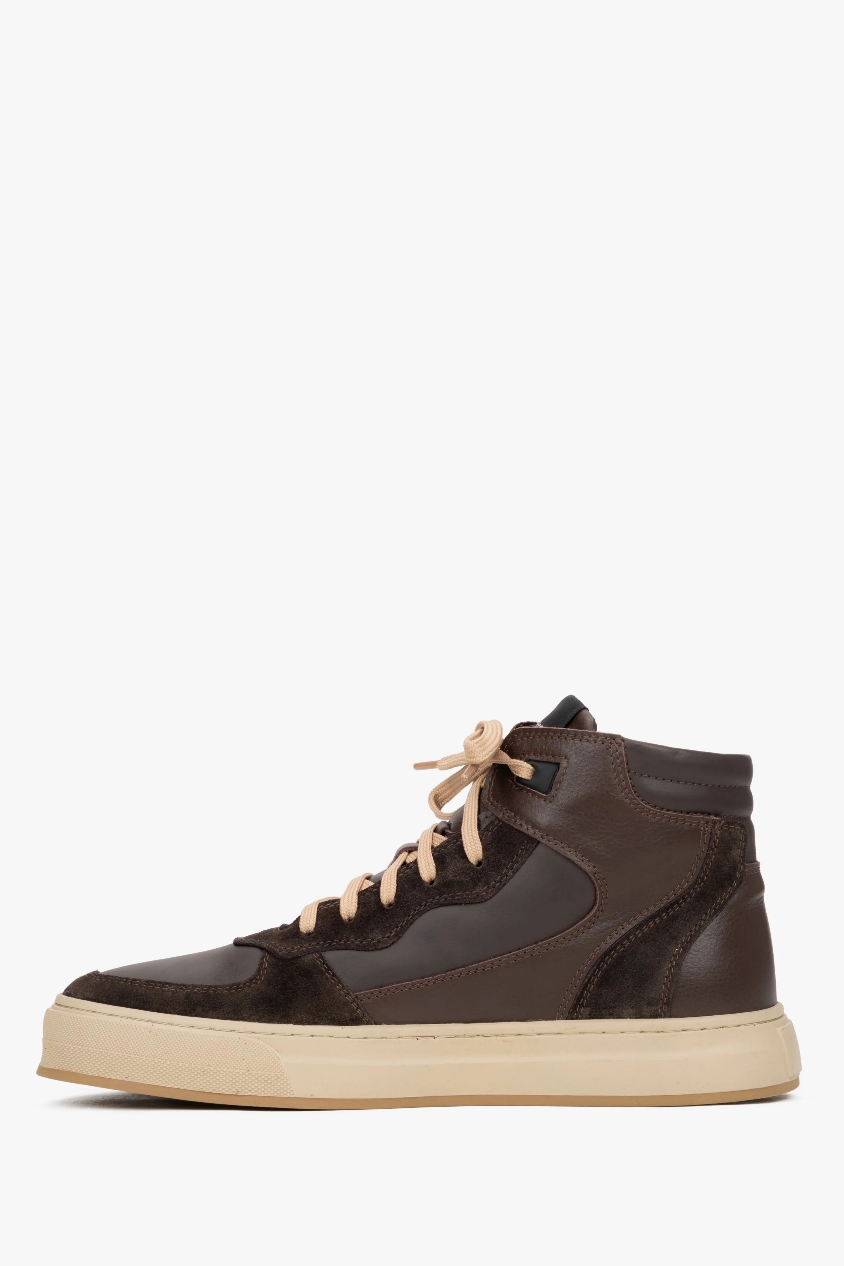 Ciemnobrązowe wysokie sneakersy męskie z włoskiej skóry i weluru z ociepleniem Estro ER00116750 - Image 4