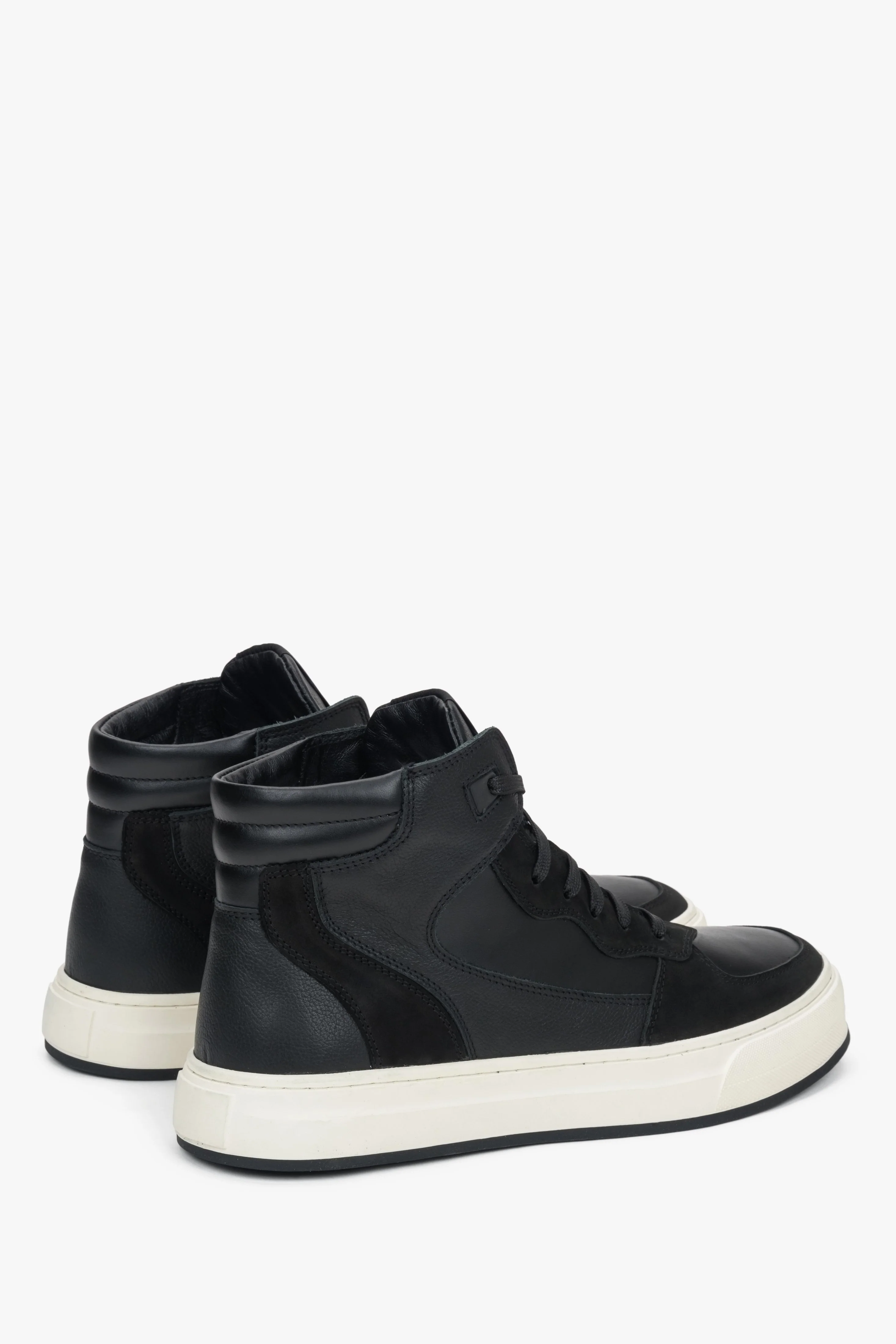 Czarne wysokie sneakersy męskie z włoskiej skóry i nubuku z ociepleniem Estro ER00116725 - Image 5