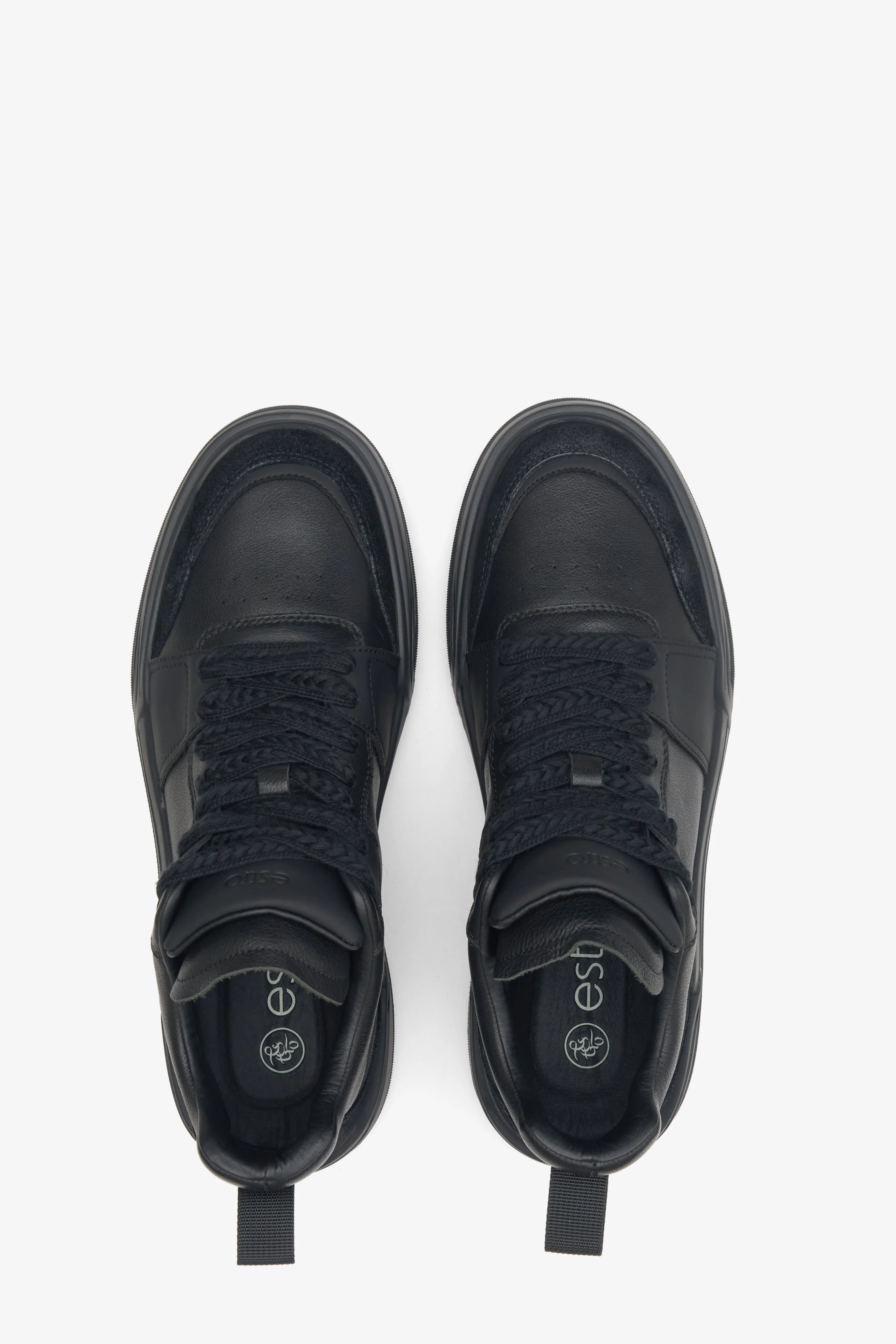Czarne wysokie sneakersy męskie ze skóry i zamszu naturalnego Estro ER00114368 - Image 4