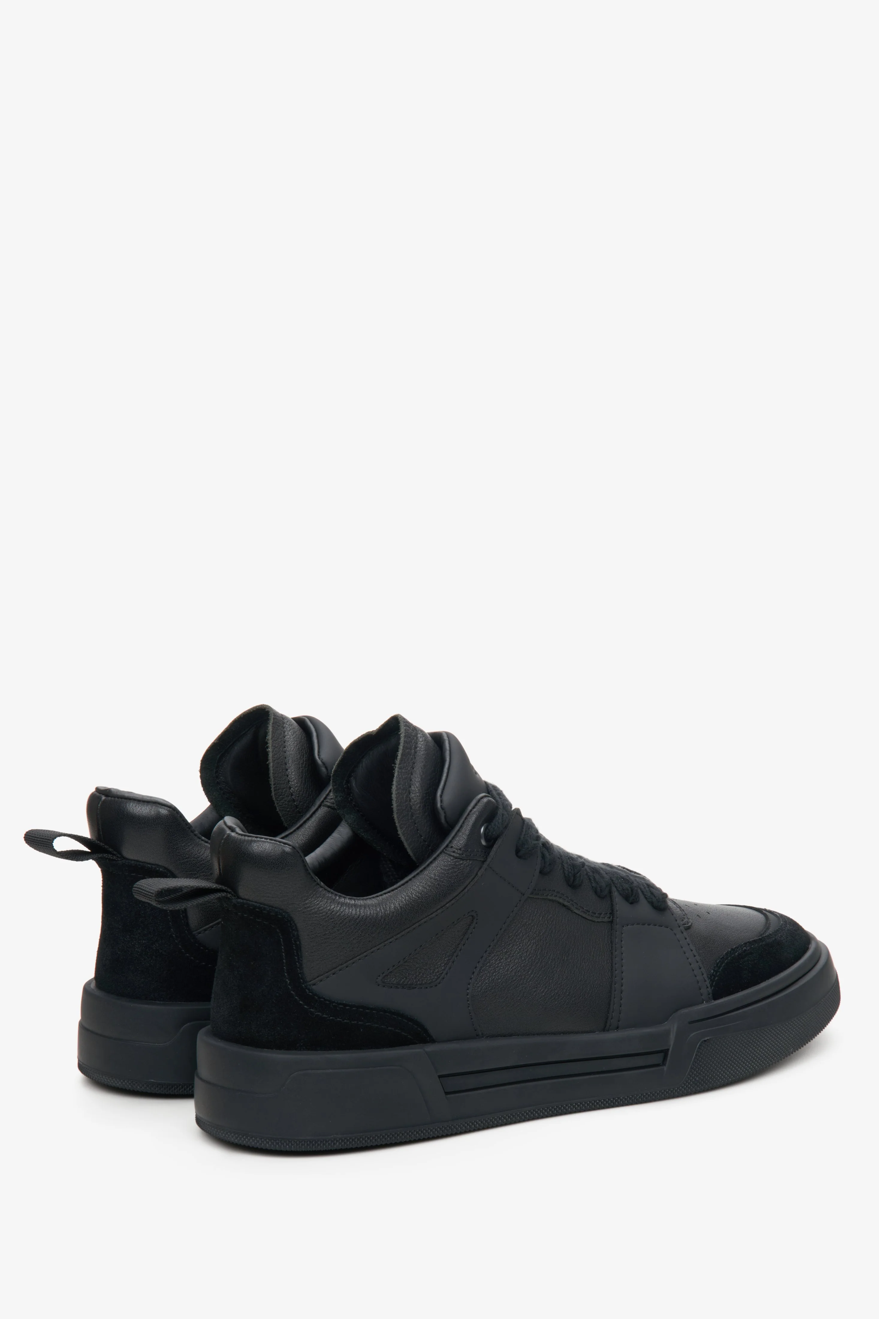 Czarne wysokie sneakersy męskie ze skóry i zamszu naturalnego Estro ER00114368 - Image 5