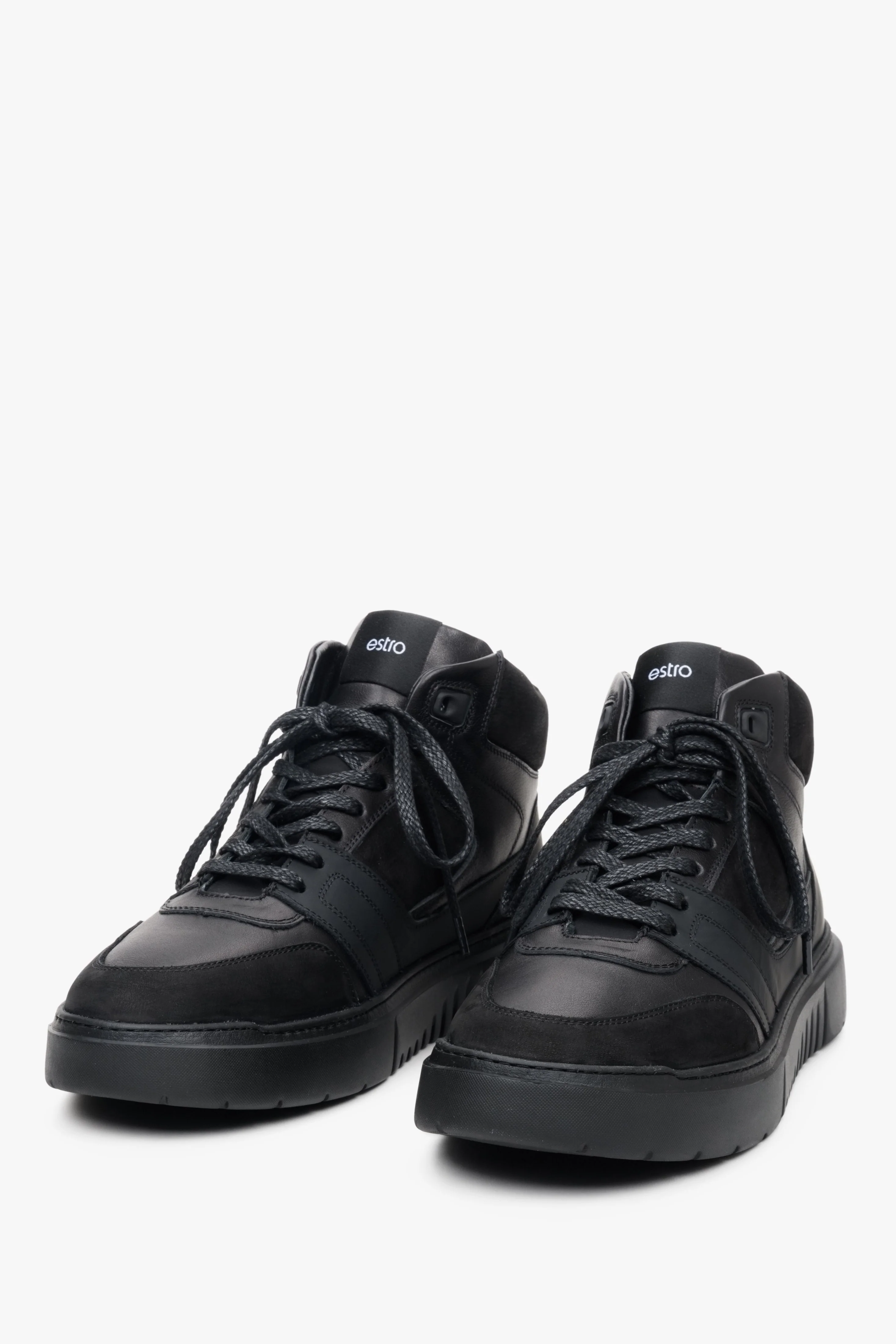 Czarne wysokie sneakersy męskie z ociepleniem skórzane Estro ER00110542 - Image 3