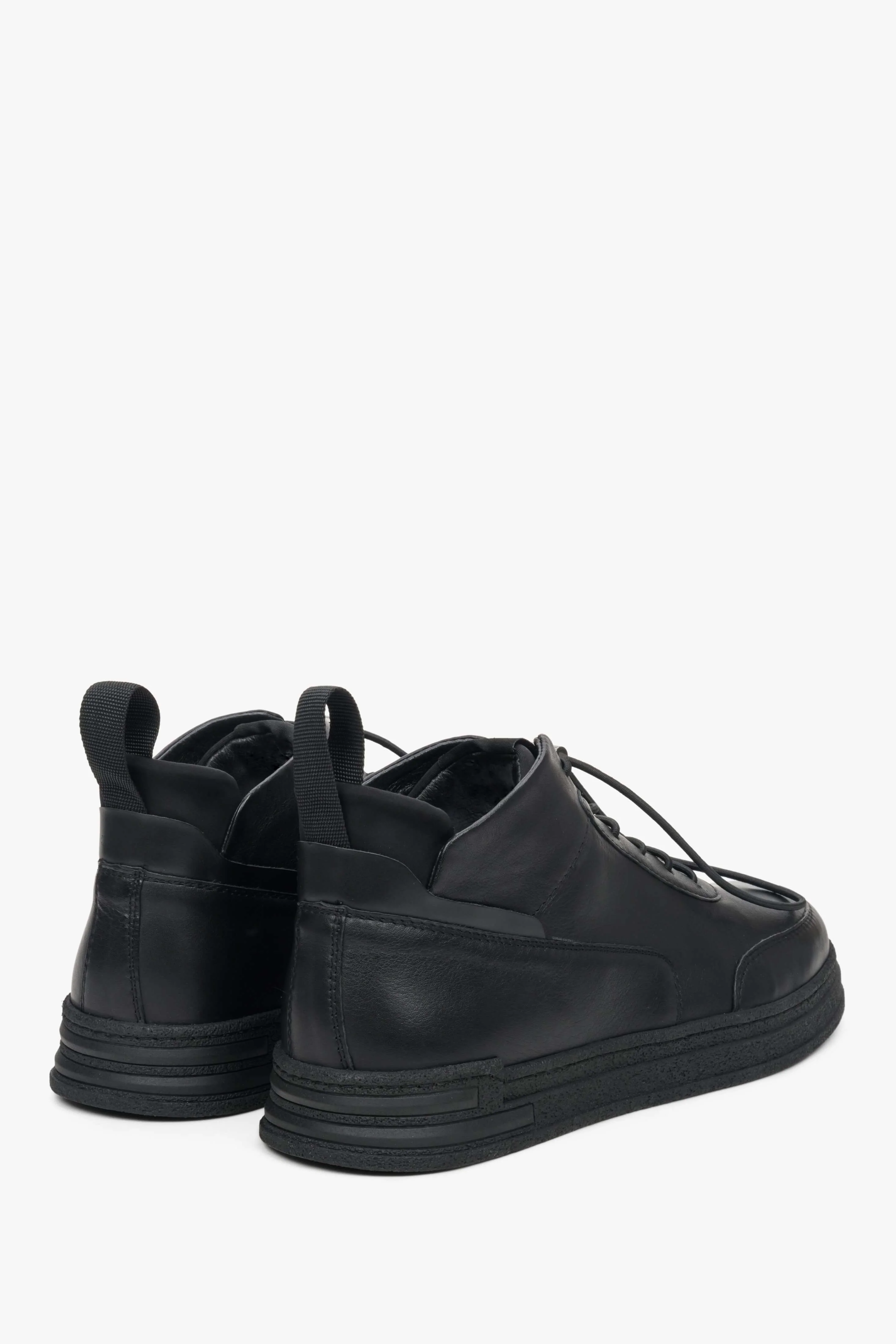 Wysokie sneakersy męskie ze skóry naturalnej, czarne Estro ER00112213 - Image 4
