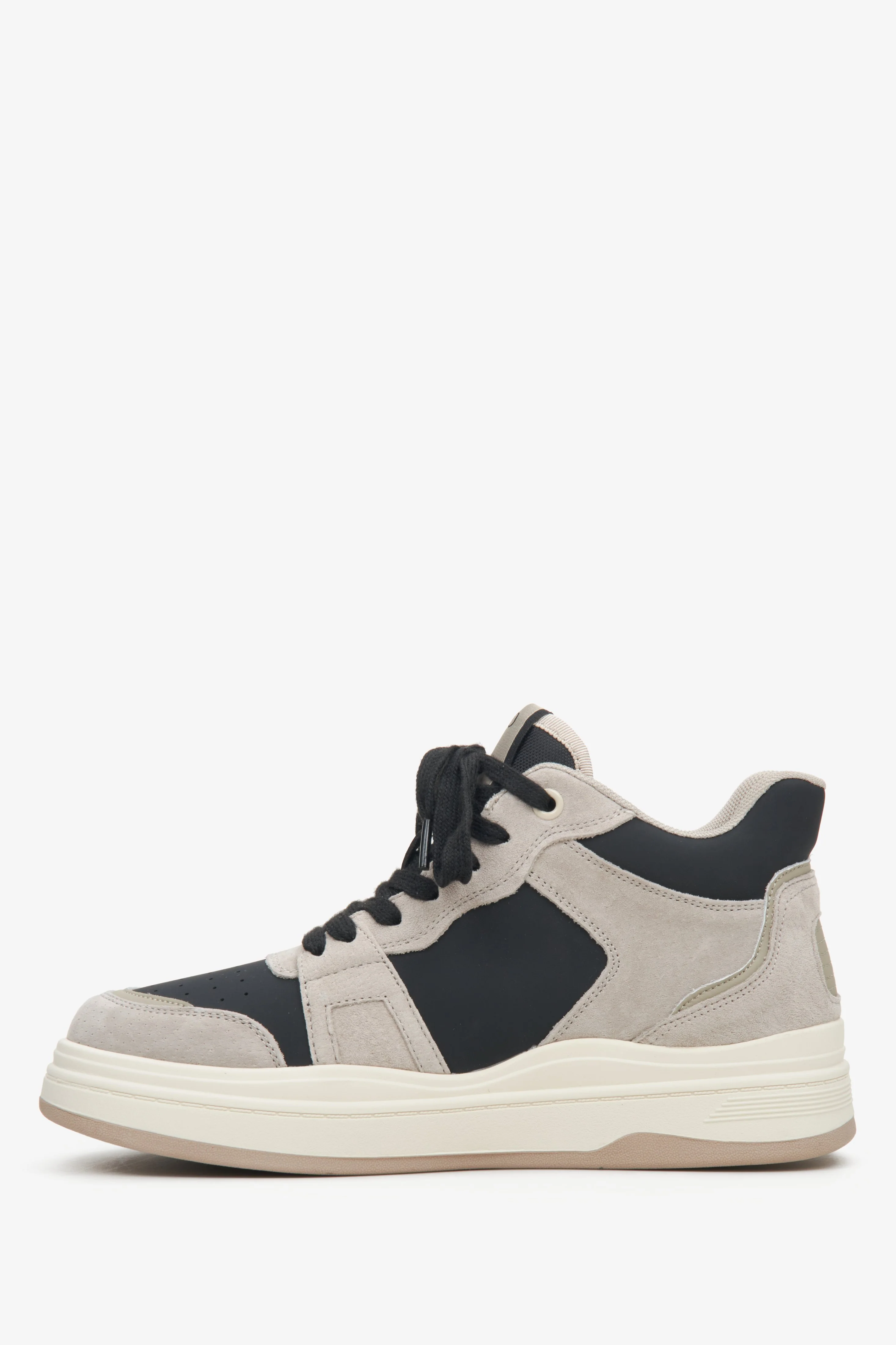 Szaro-czarne wysokie sneakersy damskie ze skóry i zamszu Estro ER00114288 - Image 7
