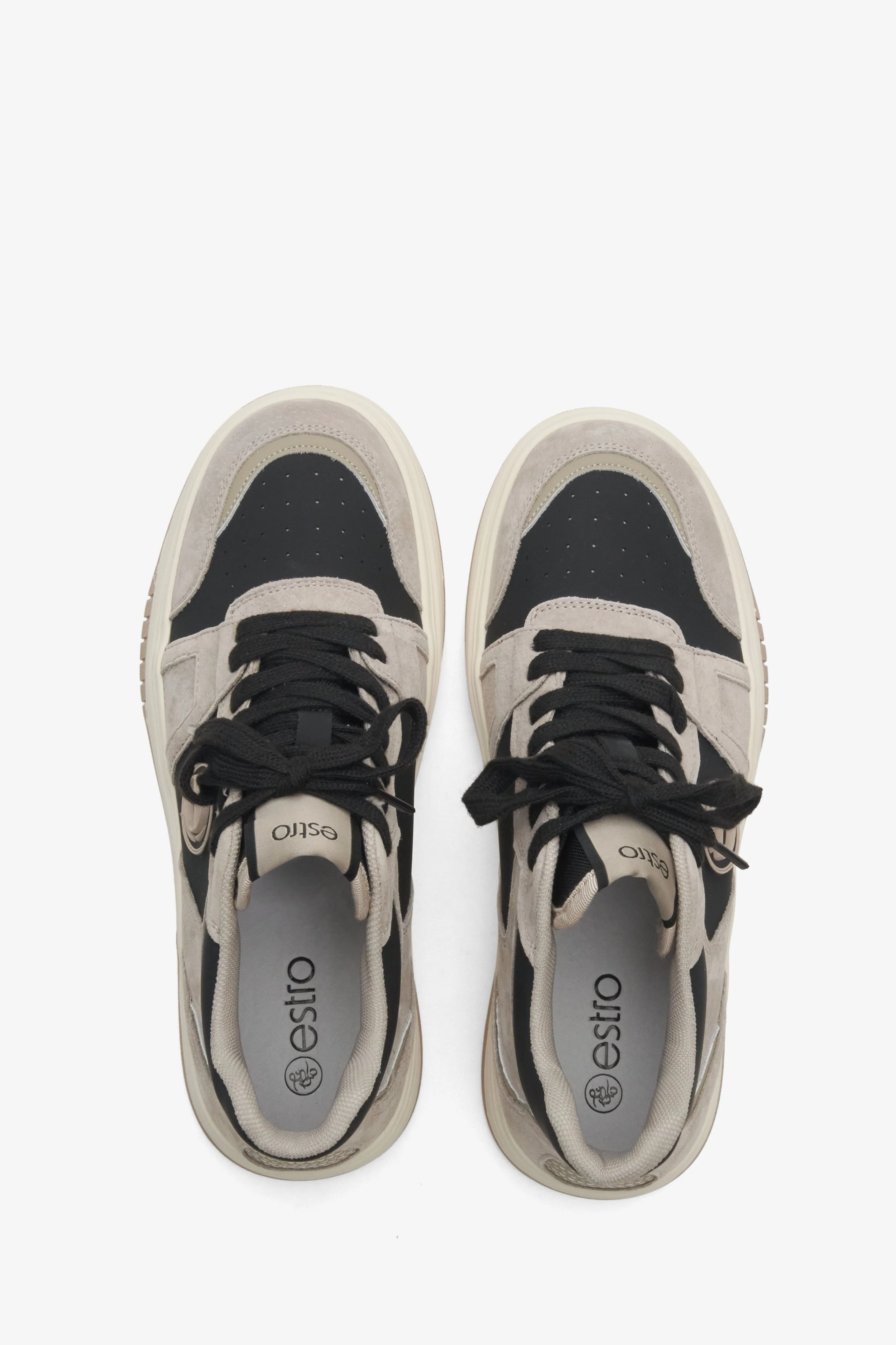 Szaro-czarne wysokie sneakersy damskie ze skóry i zamszu Estro ER00114288 - Image 9