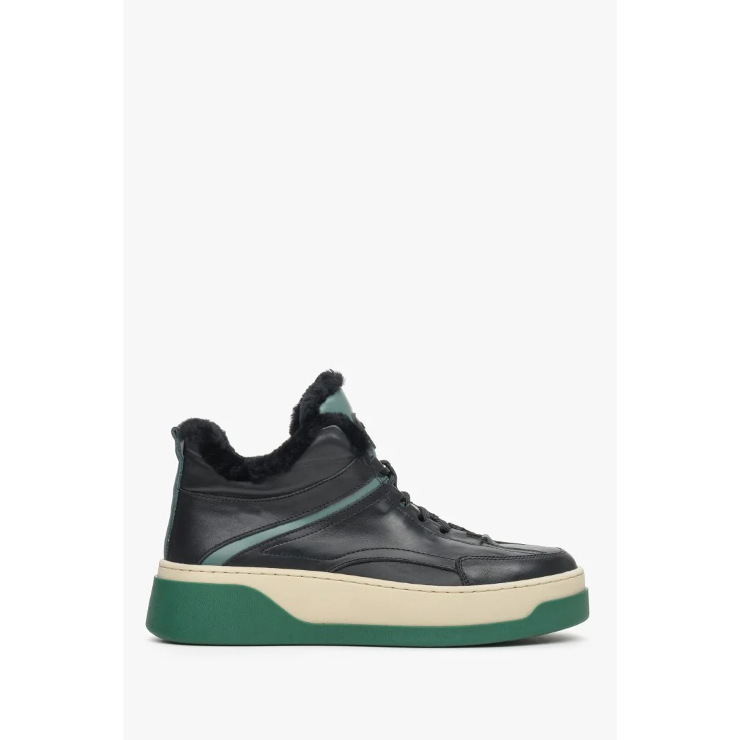 Zielone zimowe sneakersy damskie z futerkiem Estro ER00111963 - Image 3