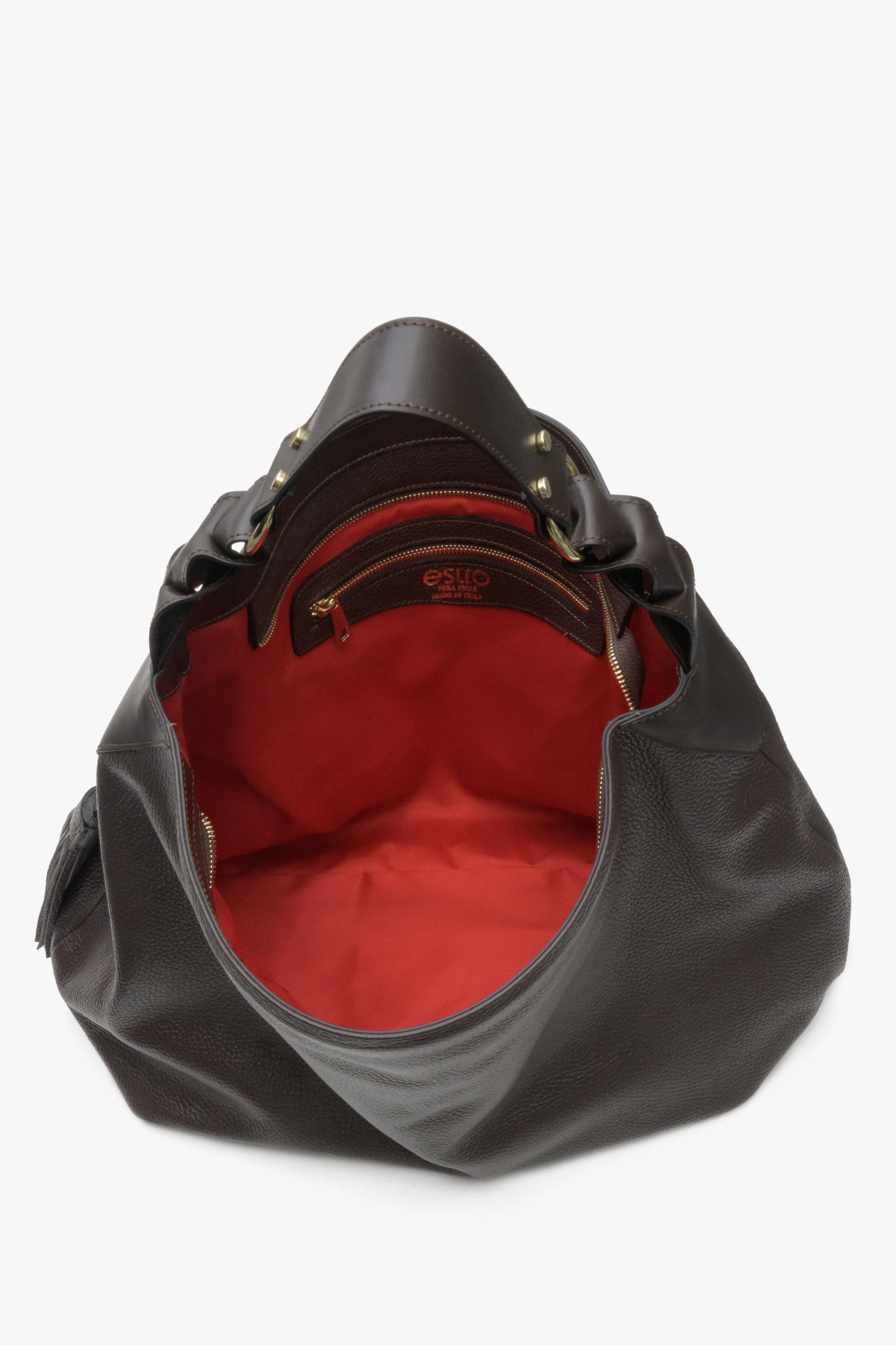 Ciemnobrązowa torba damska typu hobo z włoskiej skóry naturalnej Estro ER00114116 - Image 4