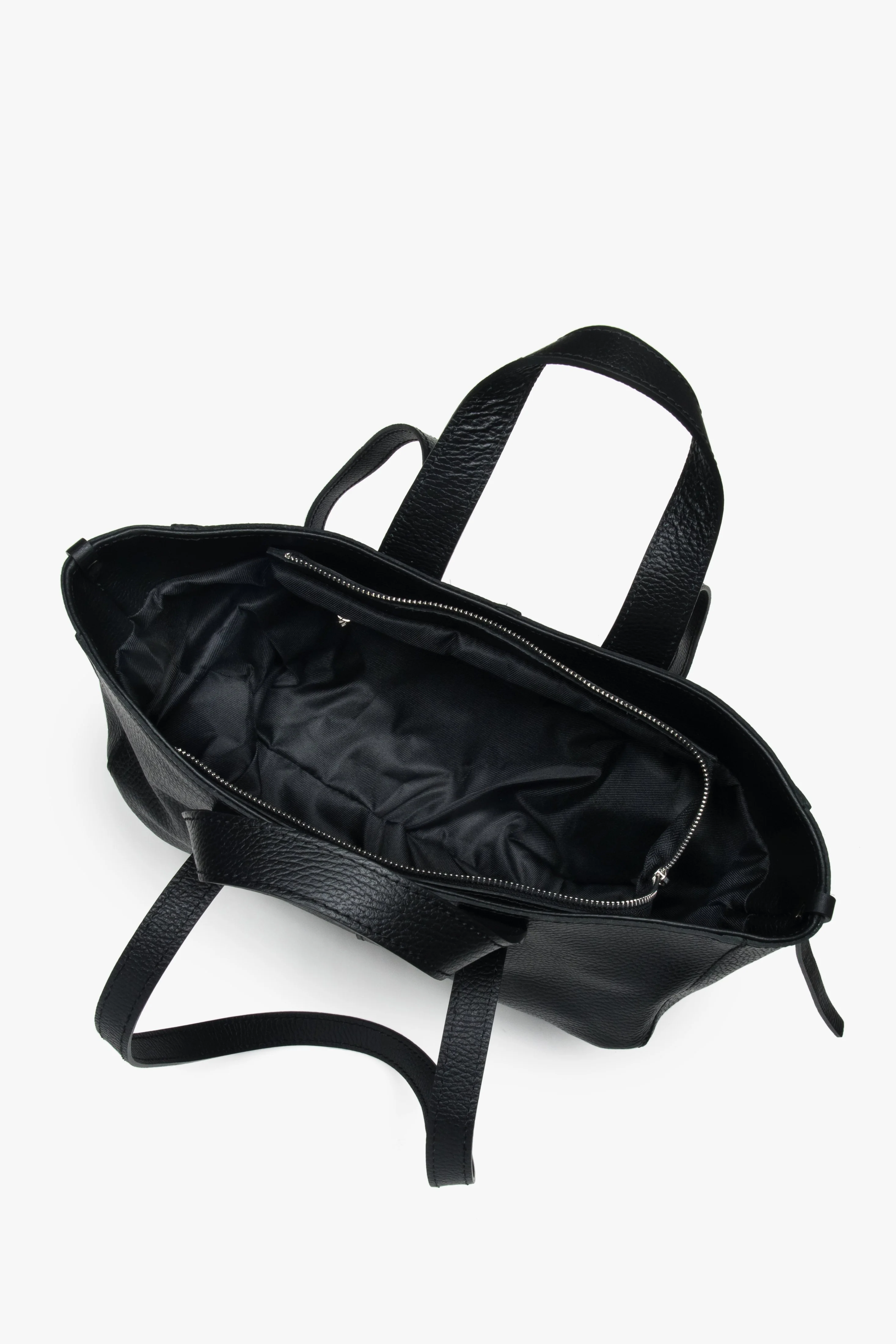 Czarna torba damska typu shopper z włoskiej skóry naturalnej Premium Estro ER00117430 - Image 4
