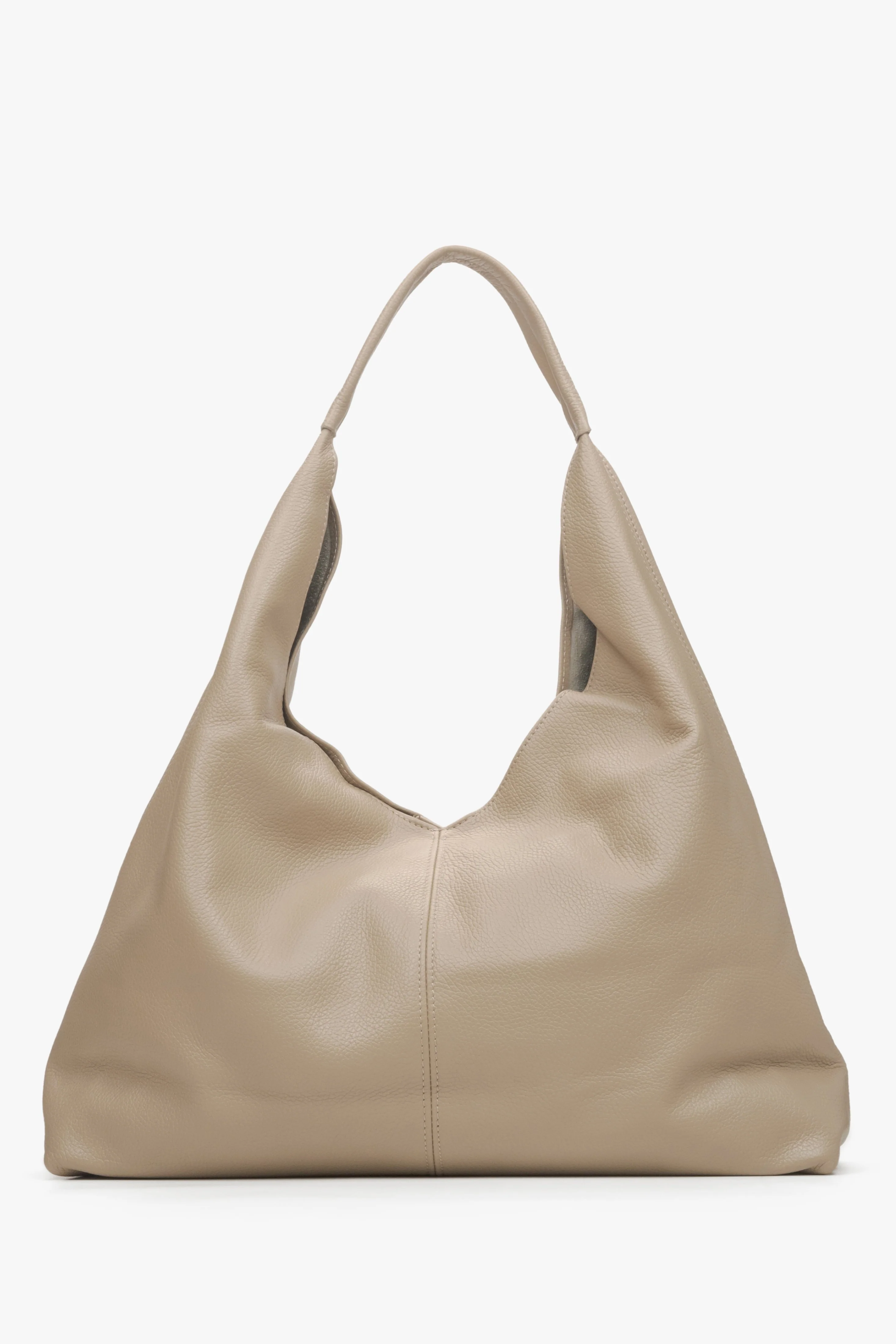 Beżowa torebka damska typu hobo z włoskiej skóry naturalnej Premium Estro ER00115413