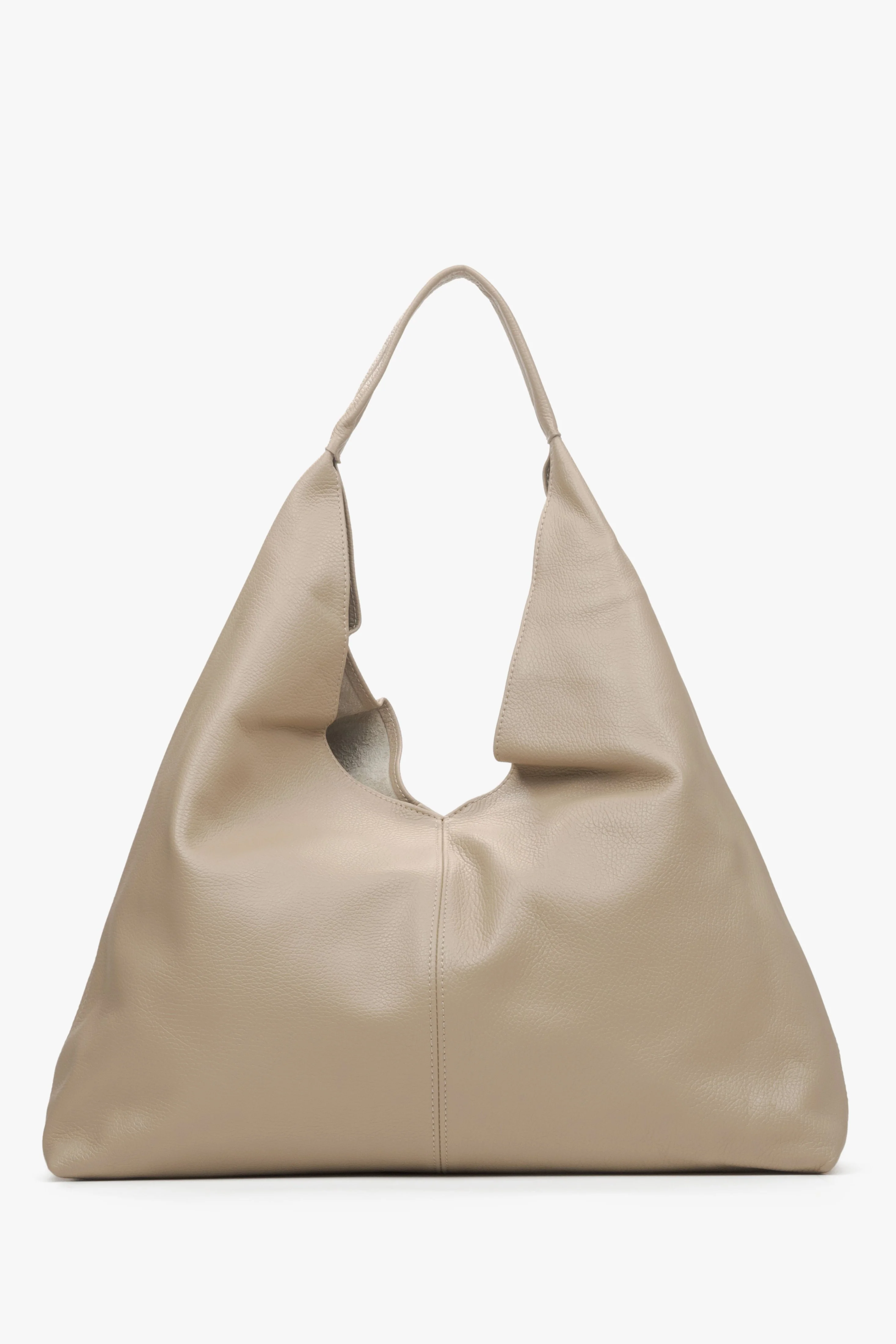 Beżowa torebka damska typu hobo z włoskiej skóry naturalnej Premium Estro ER00115413 - Image 2